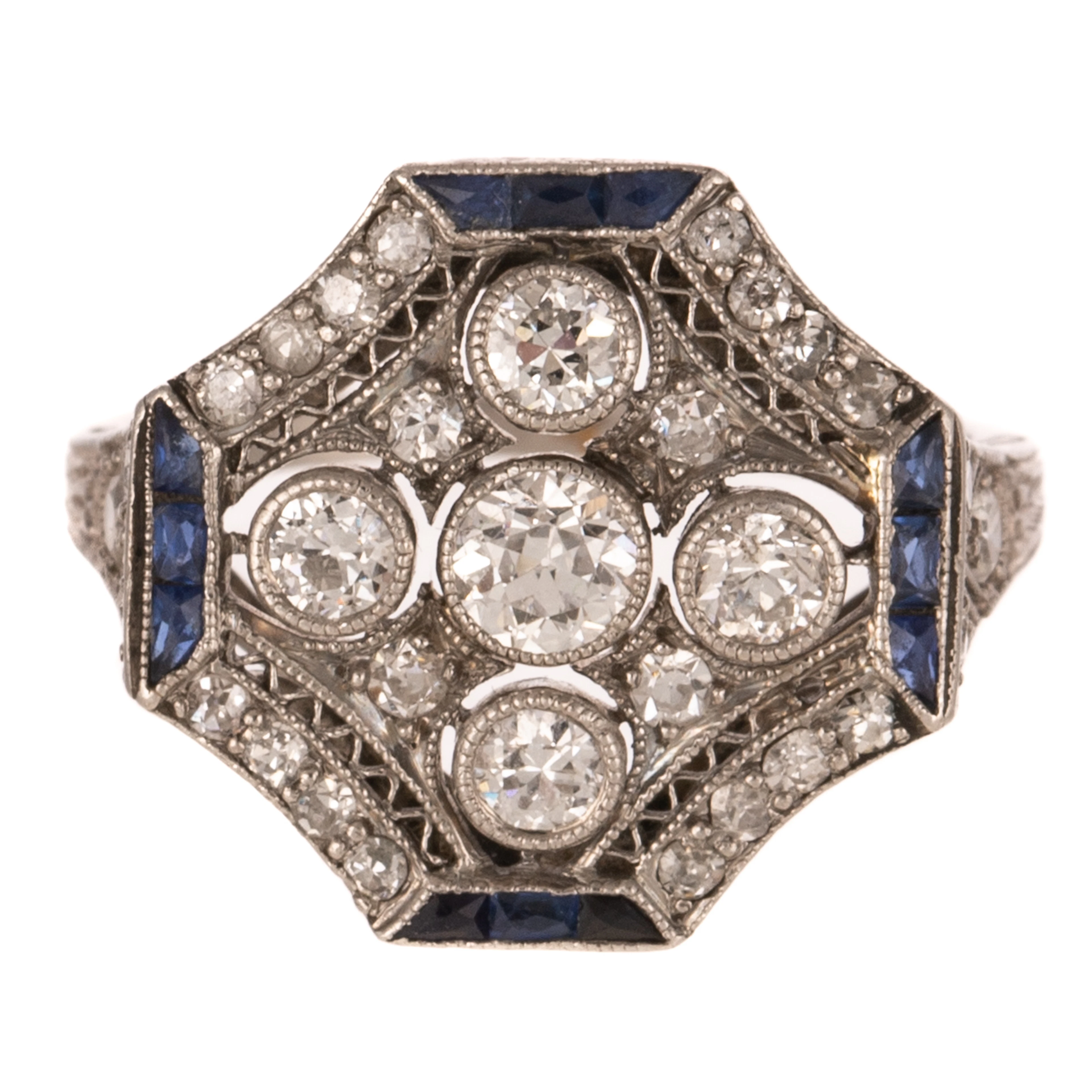 An Art Deco Diamond & Sapphire Ring in Platinum