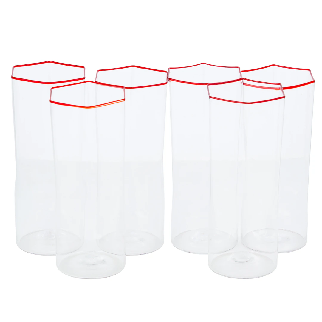 Set of Six Carlo Scarpa for Venini Hexagonal Glasses