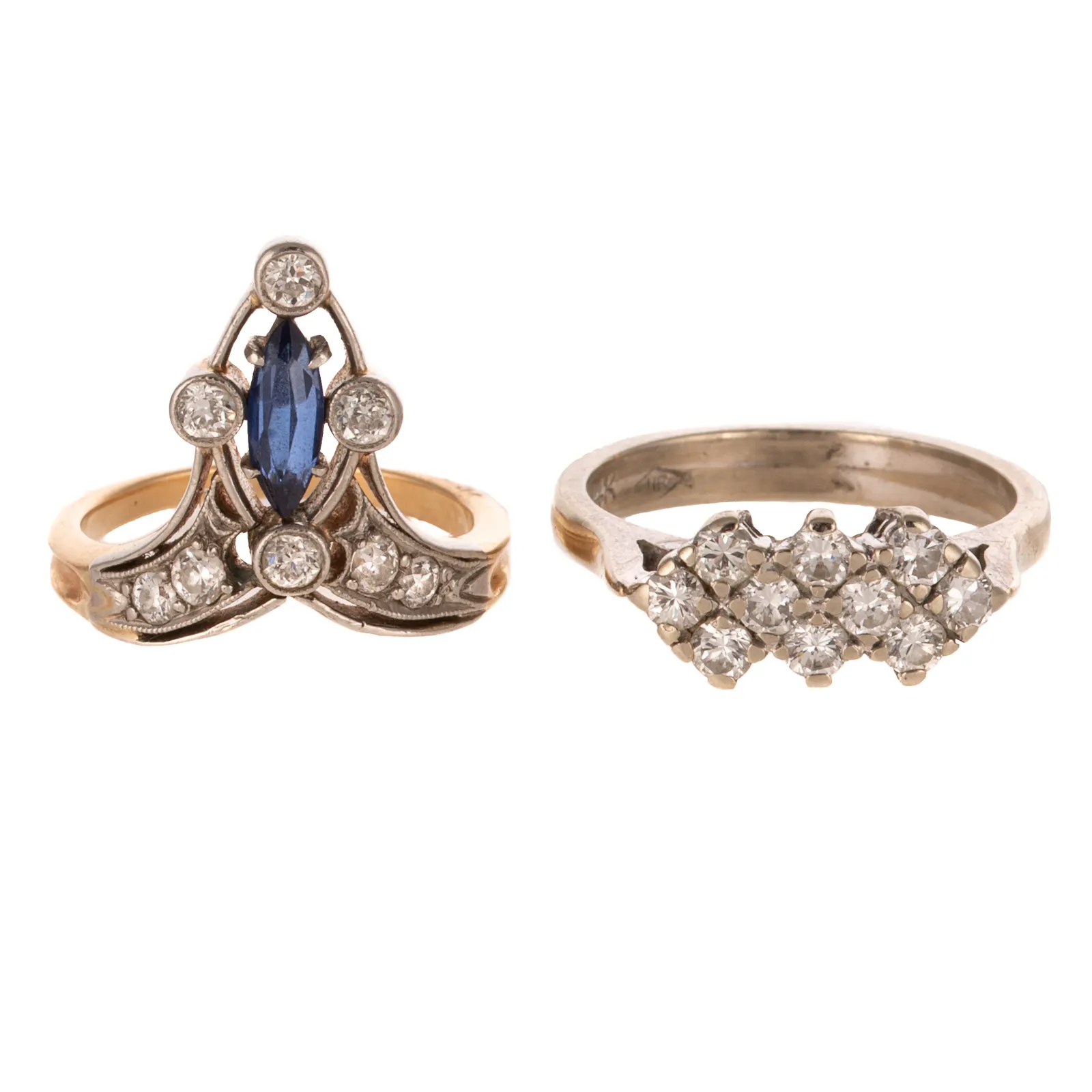 A Diamond Band & Diamond & Sapphire Ring in 14K