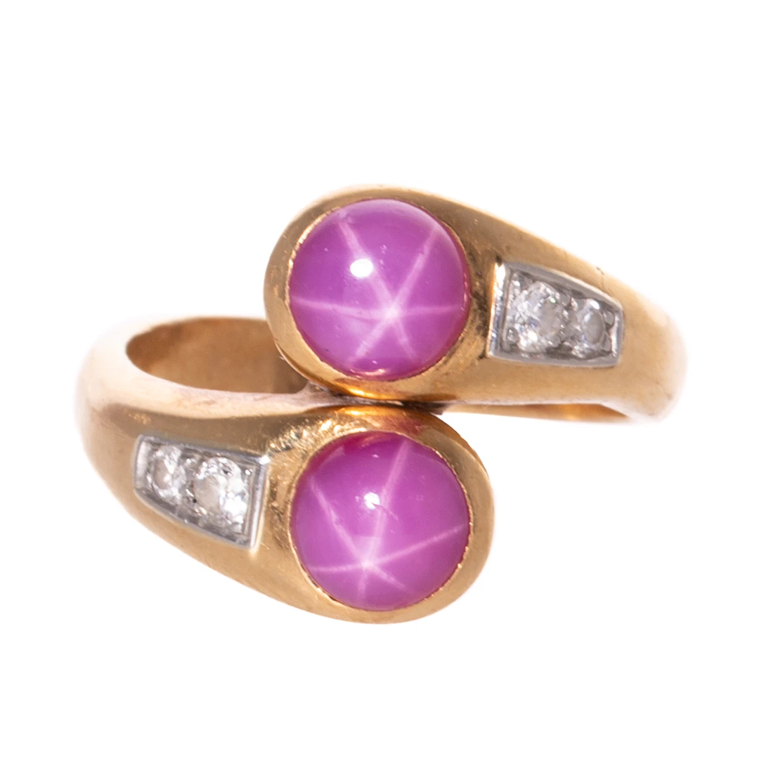 A Bypassing Star Ruby & Diamond Ring in 18K