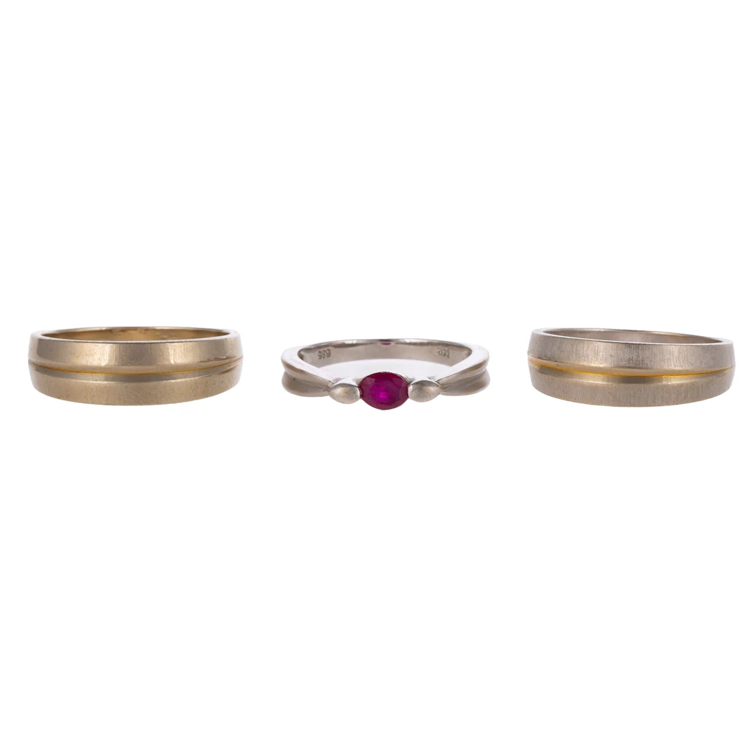 A Ruby Ring & Two Concave Bands in 14K