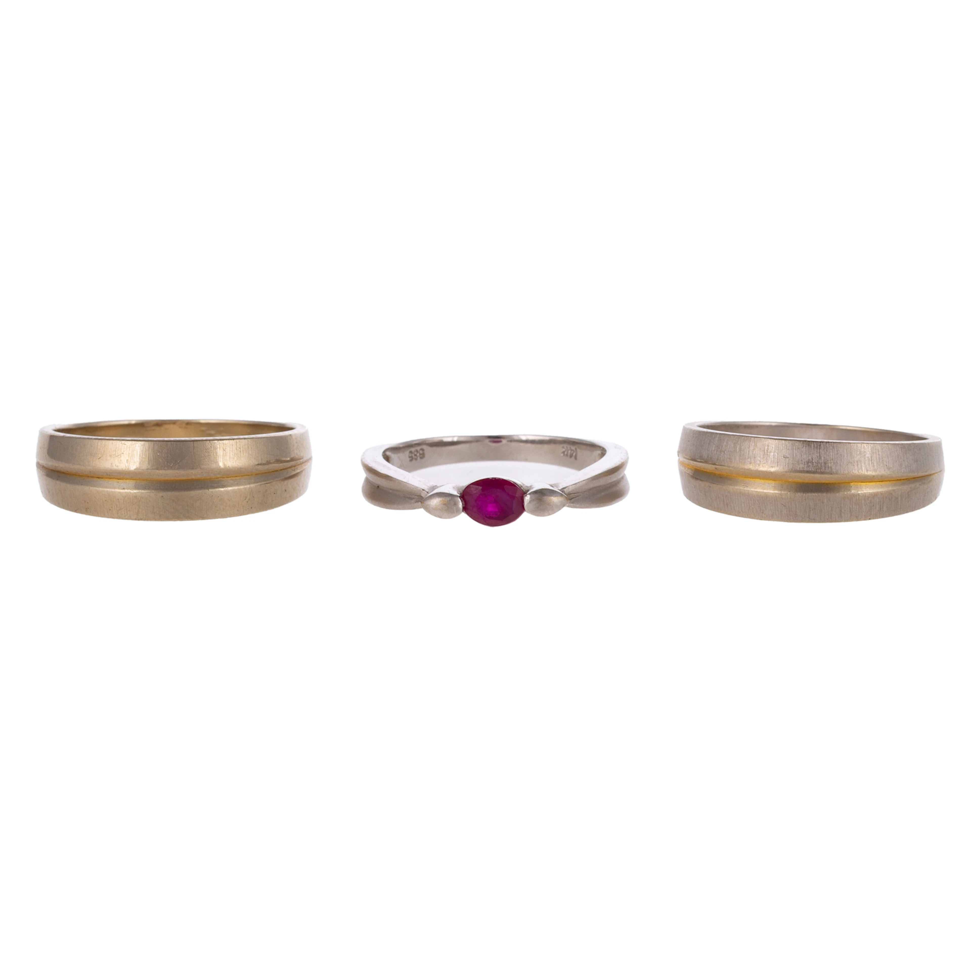 A Ruby Ring & Two Concave Bands in 14K
