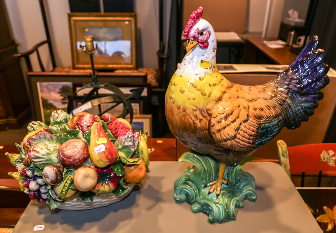 An Italian Painted China Hen & Fruit Basket