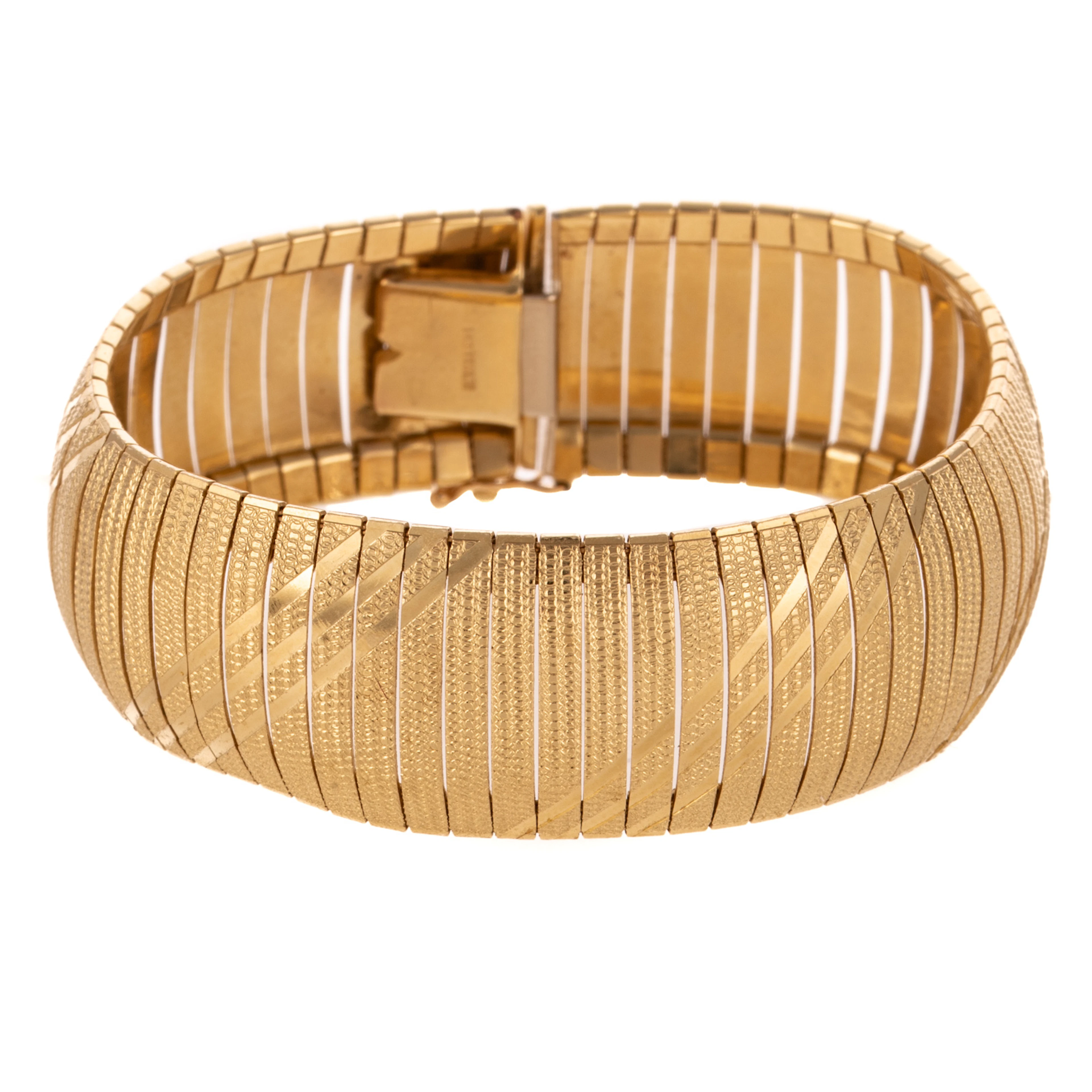 A Wide Diagonal Design Omega Bracelet in 14K
