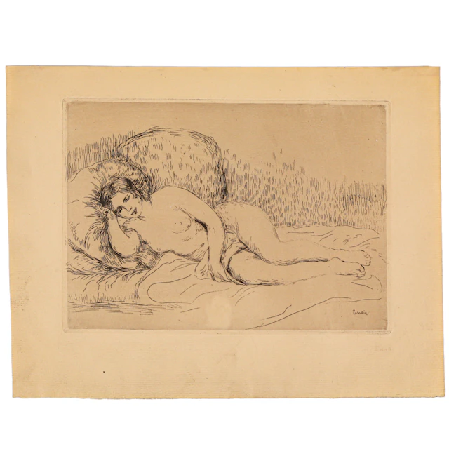 Pierre-Auguste Renoir. "Femme Couchee," etching