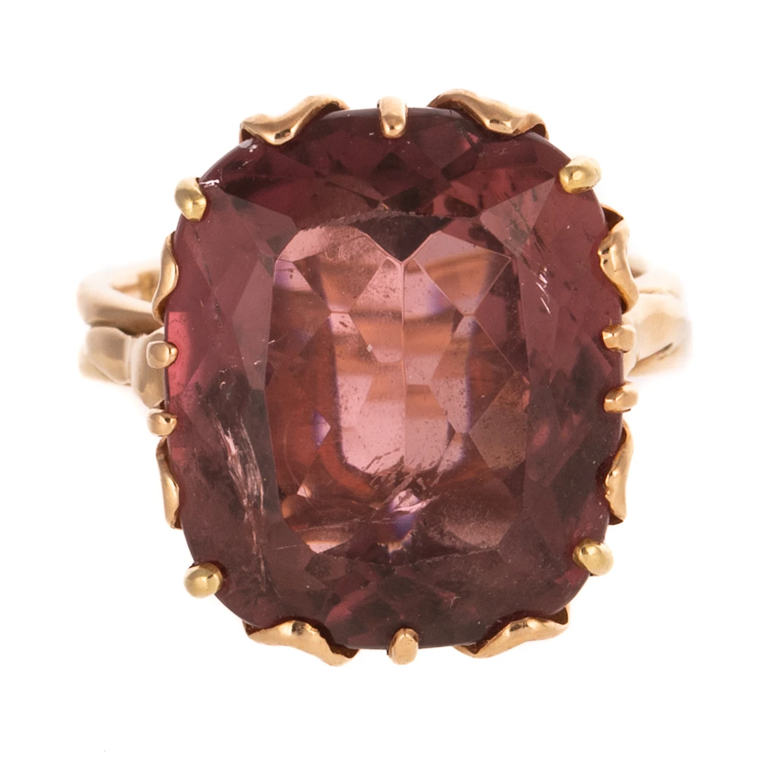 A Large Pink Tourmaline Ring in 18K