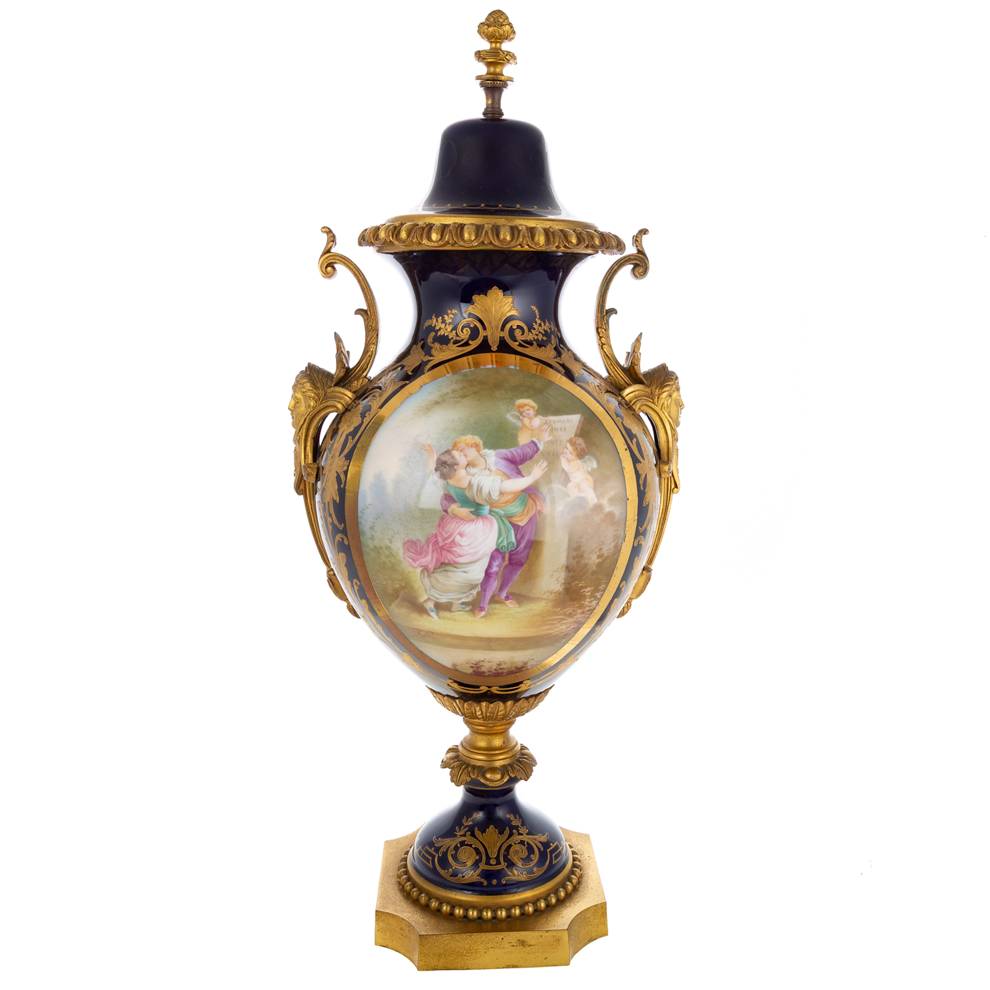 A Sevres Style Mounted Lidded Urn