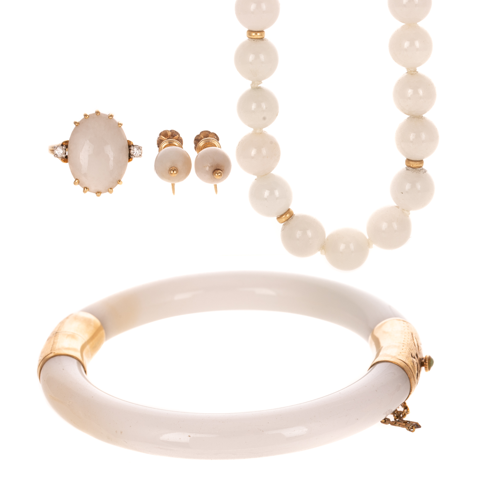 A White Jade Demi Parure in 14K