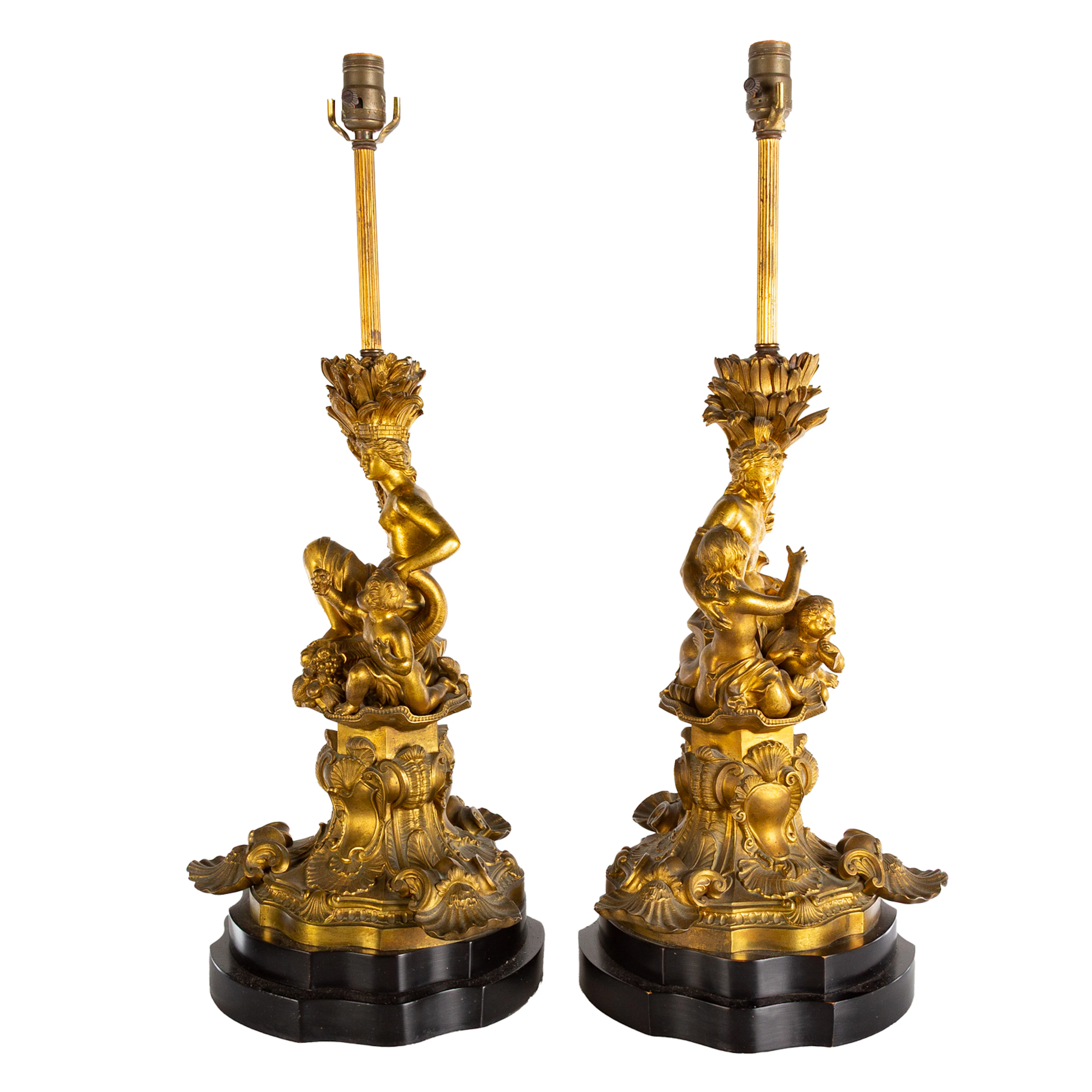 A Pair of French Louis XV Style Gilt Table Lamps