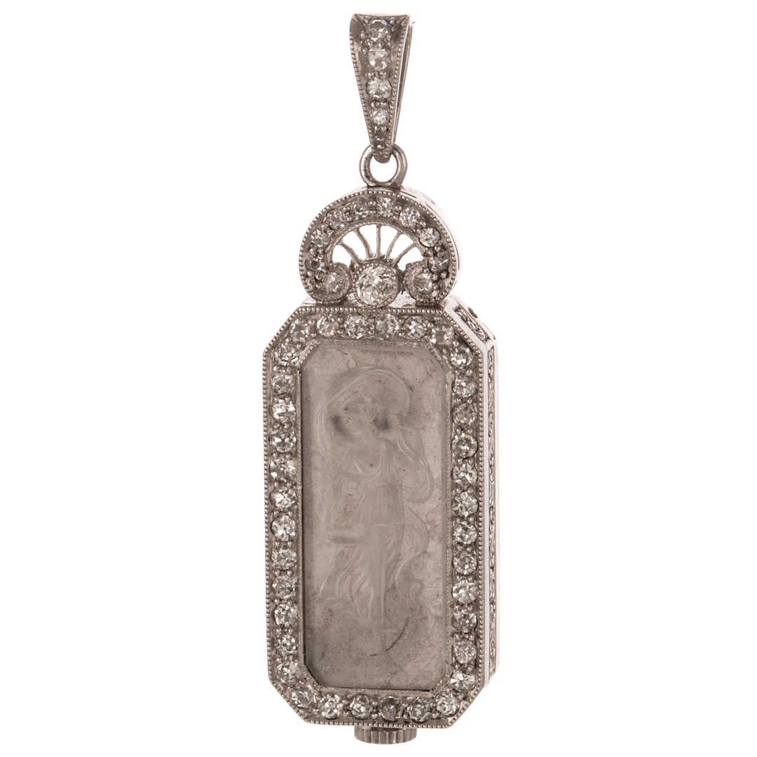 A Haas Neveux & Co. Art Deco Diamond Pendant Watch in Platinum