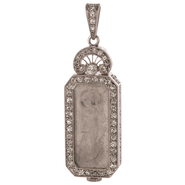 A Haas Neveux & Co. Art Deco Diamond Pendant Watch in Platinum