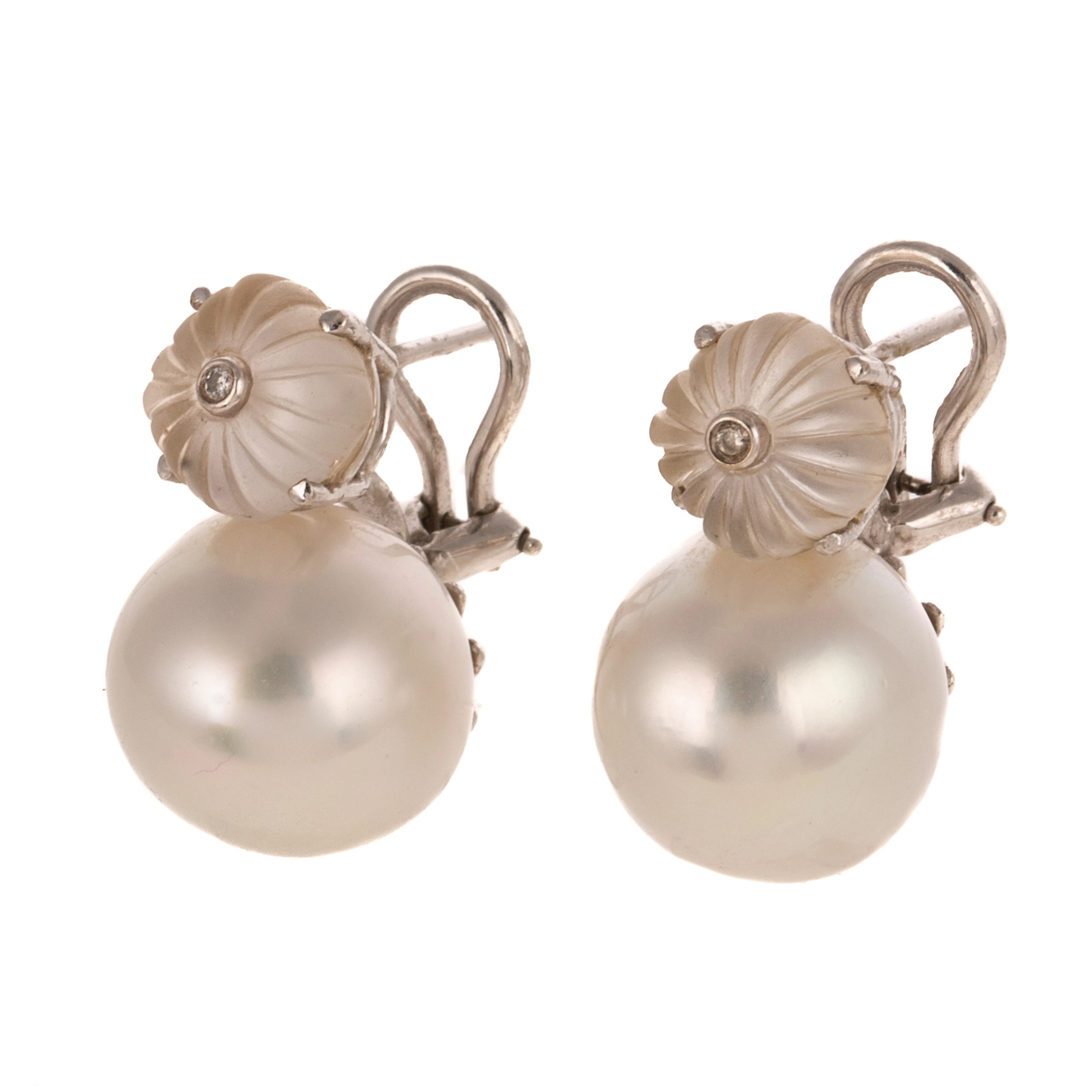 A Pair of Baroque Pearl & Carved Quartz Earrings