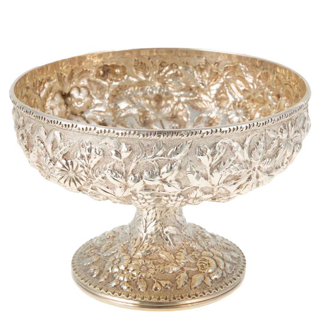 S Kirk & Son Coin Silver Repousse Pedestal Bowl