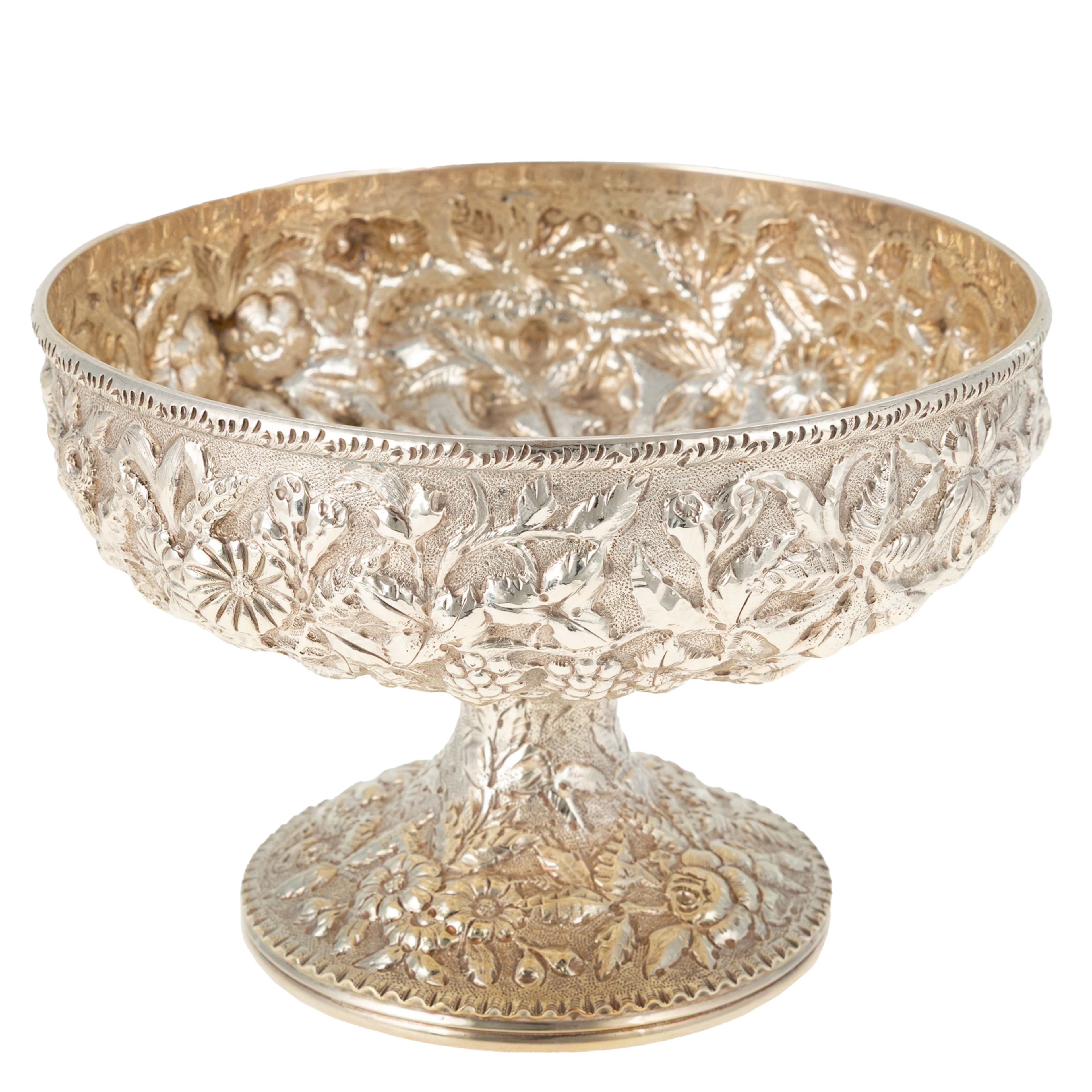 S Kirk & Son Coin Silver Repousse Pedestal Bowl