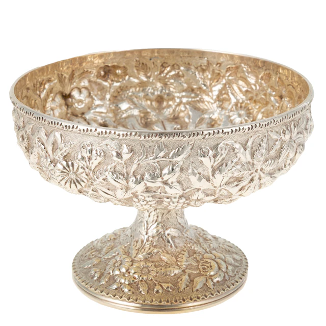 S Kirk & Son Coin Silver Repousse Pedestal Bowl