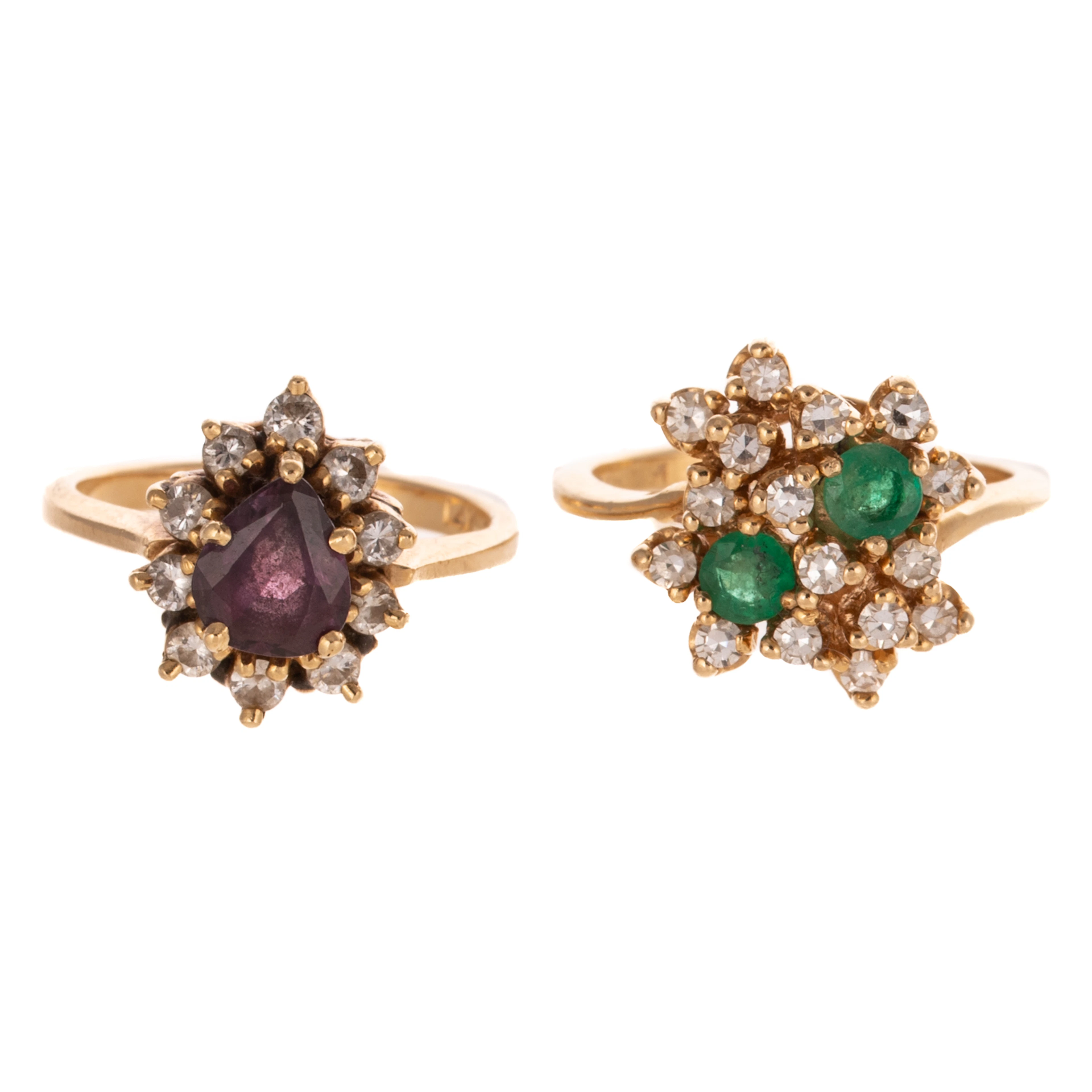 Two Gemstone Cocktail Rings in 14K
