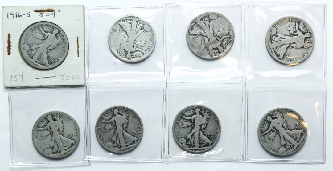 Eight Earlier Date Walking Liberty Halves