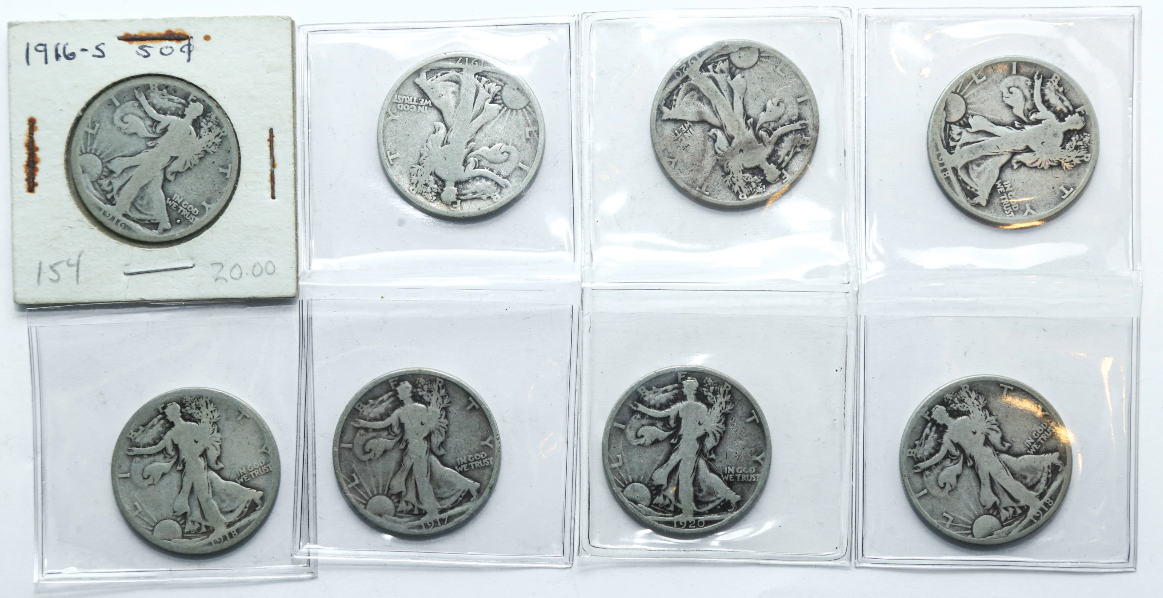 Eight Earlier Date Walking Liberty Halves