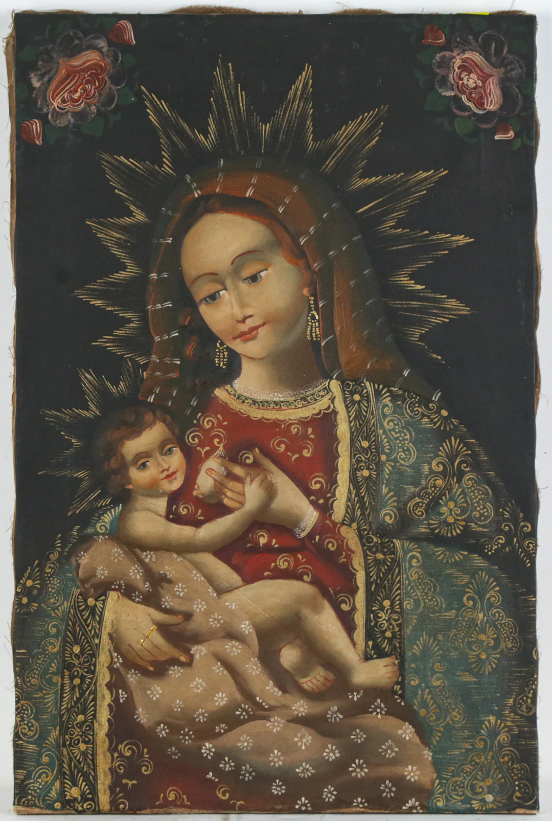 Manner of Cuzco School. Madonna & Child, oil