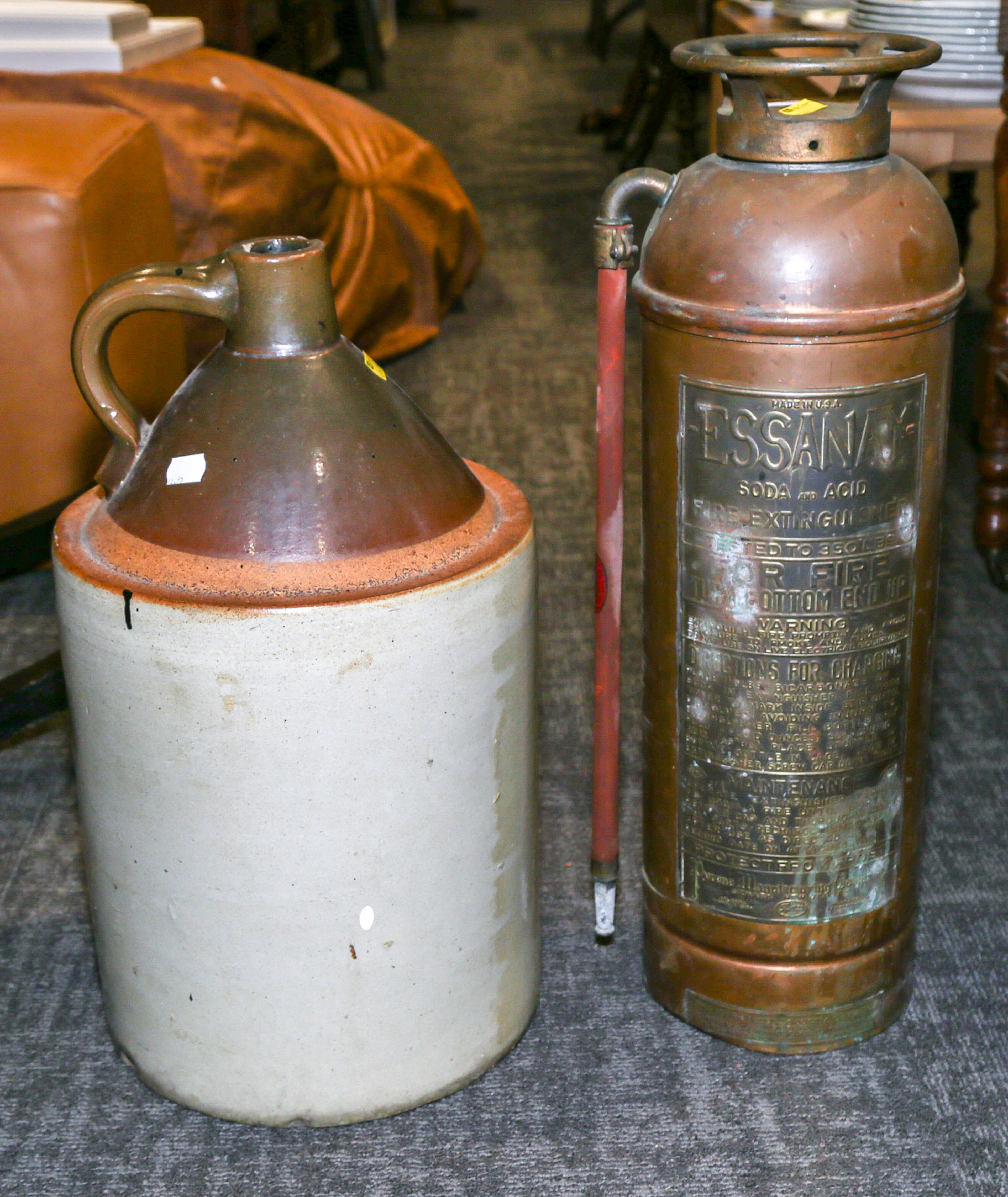 An Antique Bronze Fire Extinguisher & Large Jug