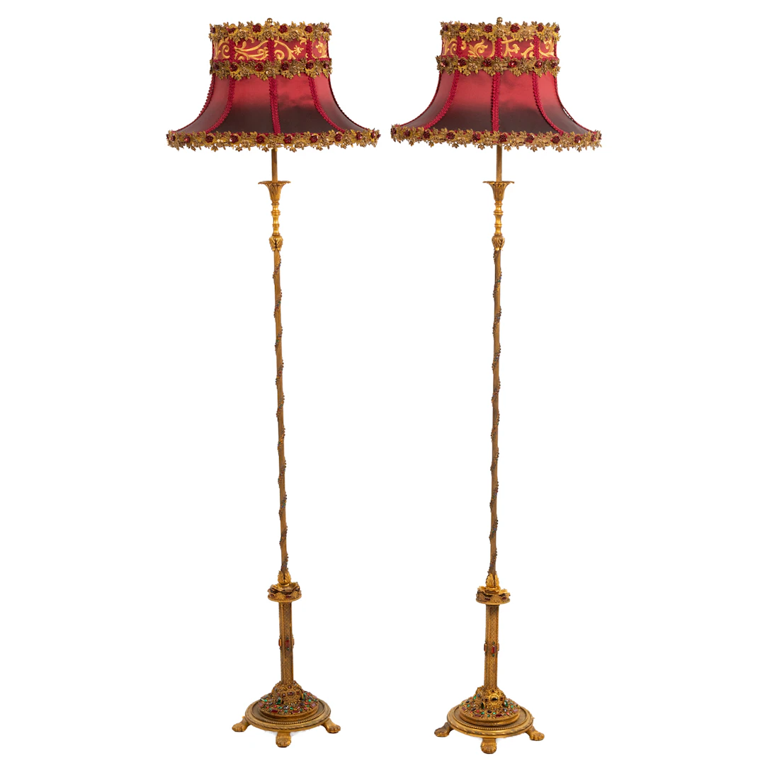 A Pair of Victorian Style Gilt Floor Lamps