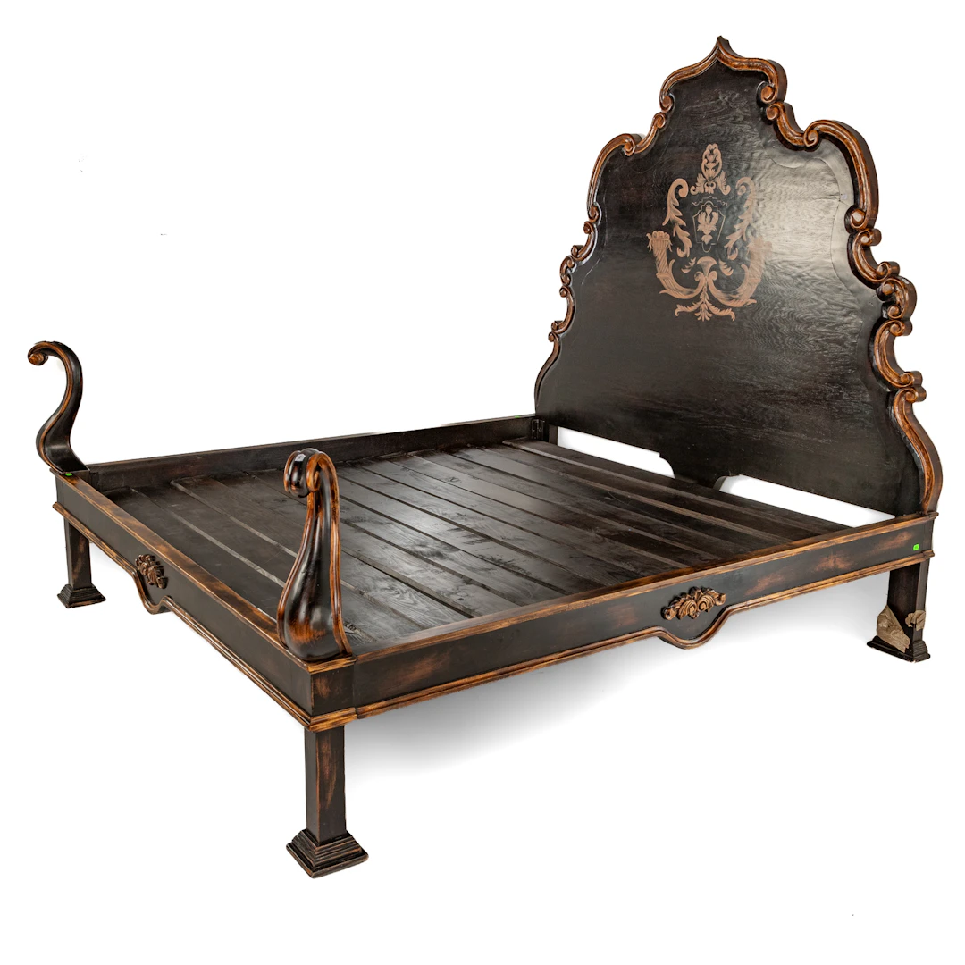 Baroque Style Carved & Painted King Size Bedstead