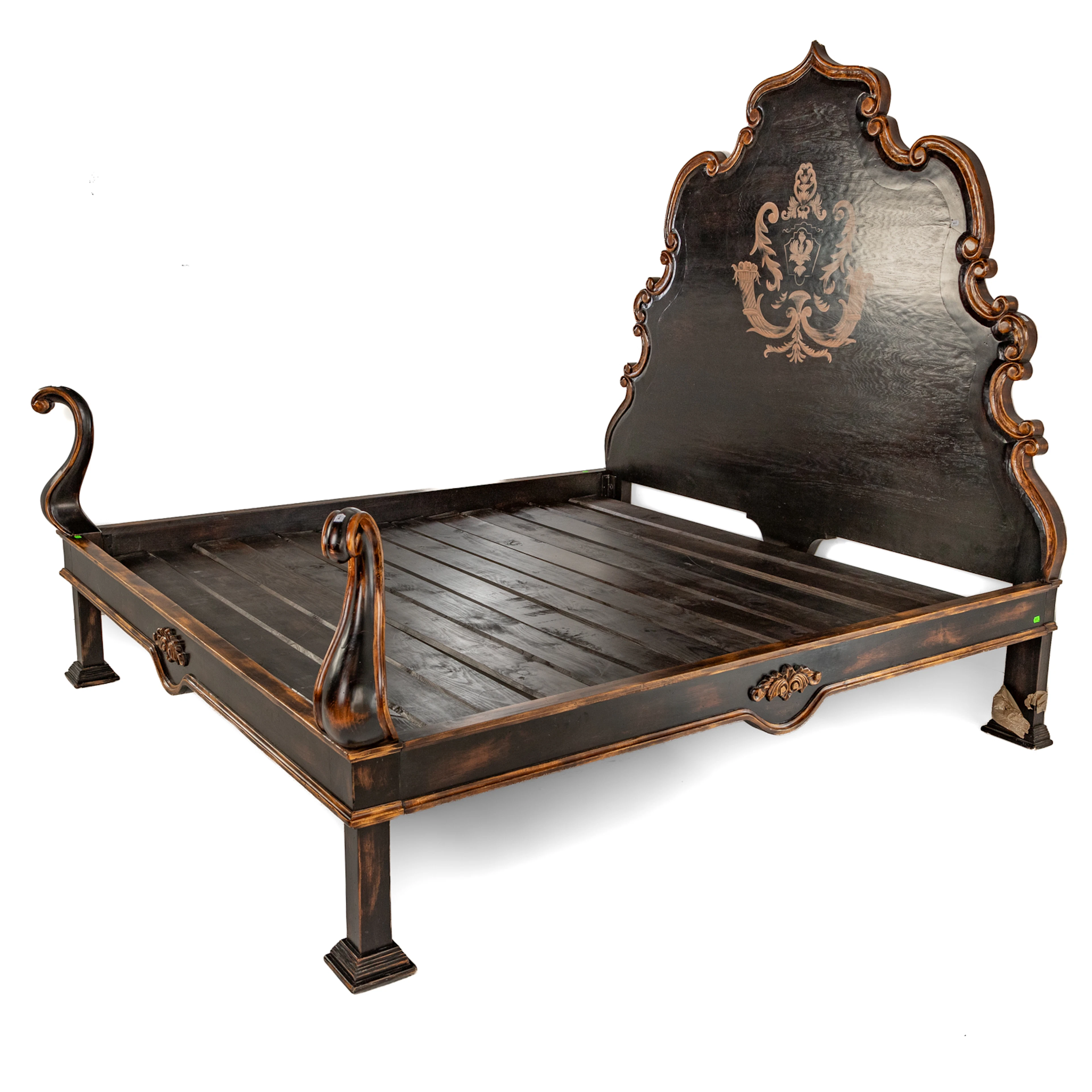 Baroque Style Carved & Painted King Size Bedstead