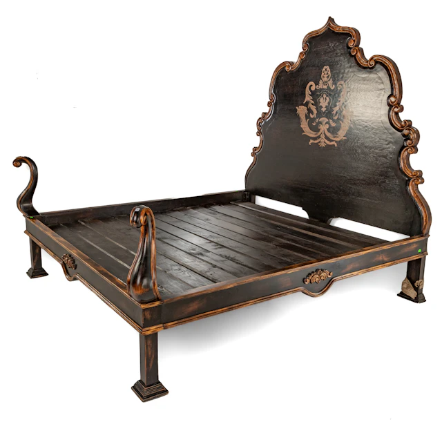 Baroque Style Carved & Painted King Size Bedstead