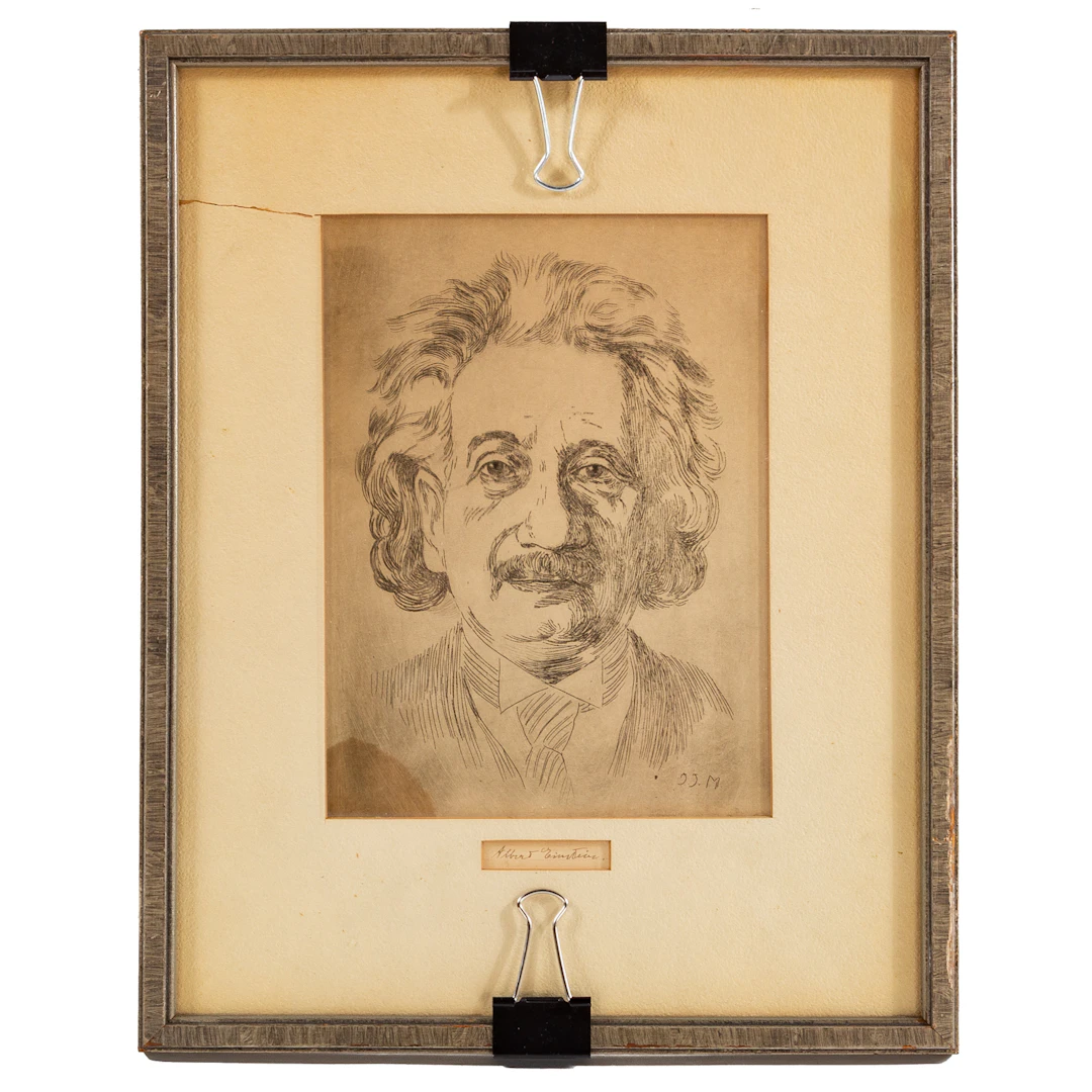 Autograph of Albert Einstein & an Etched Portrait