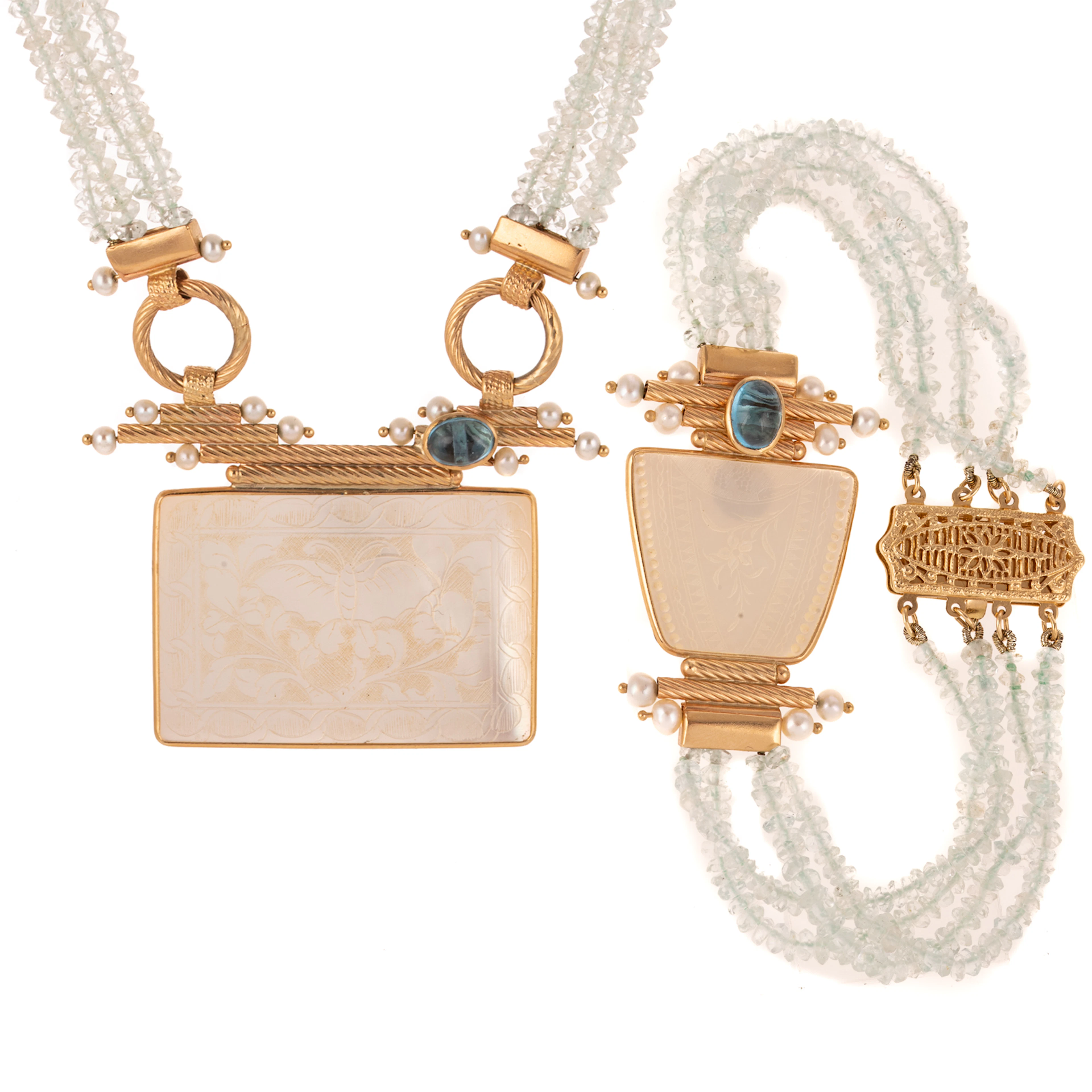 A Donna Chambers MOP & Aquamarine Jewelry in 14K