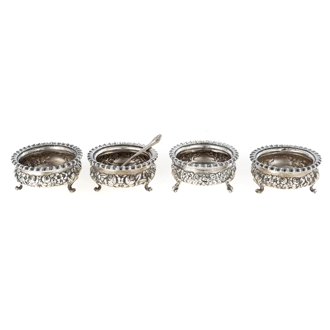 Four Baltimore Sterling "Rose" Repousse Salts