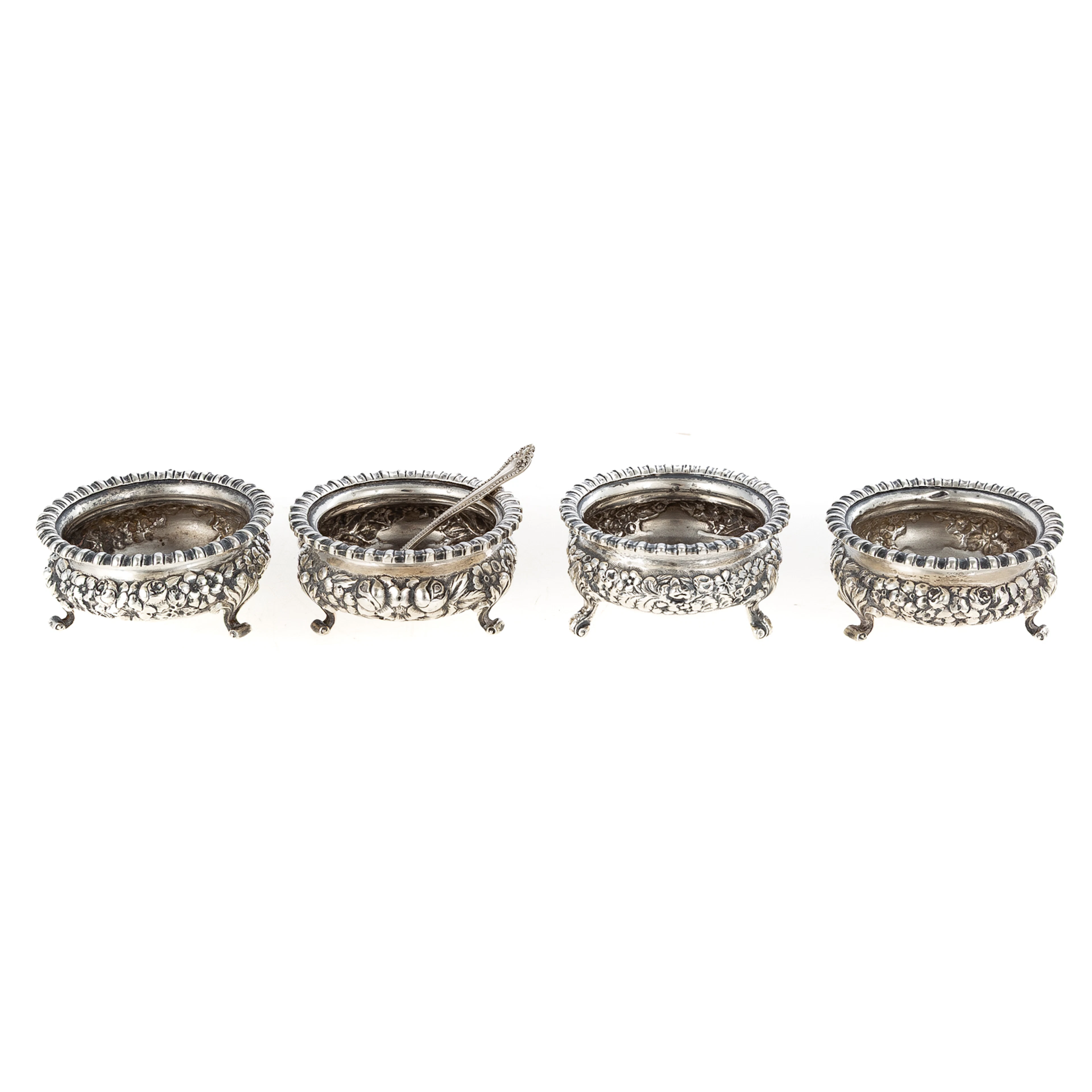 Four Baltimore Sterling "Rose" Repousse Salts