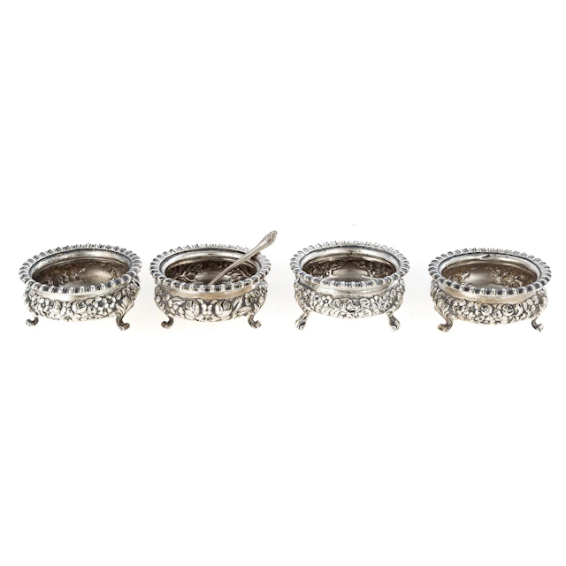 Four Baltimore Sterling "Rose" Repousse Salts