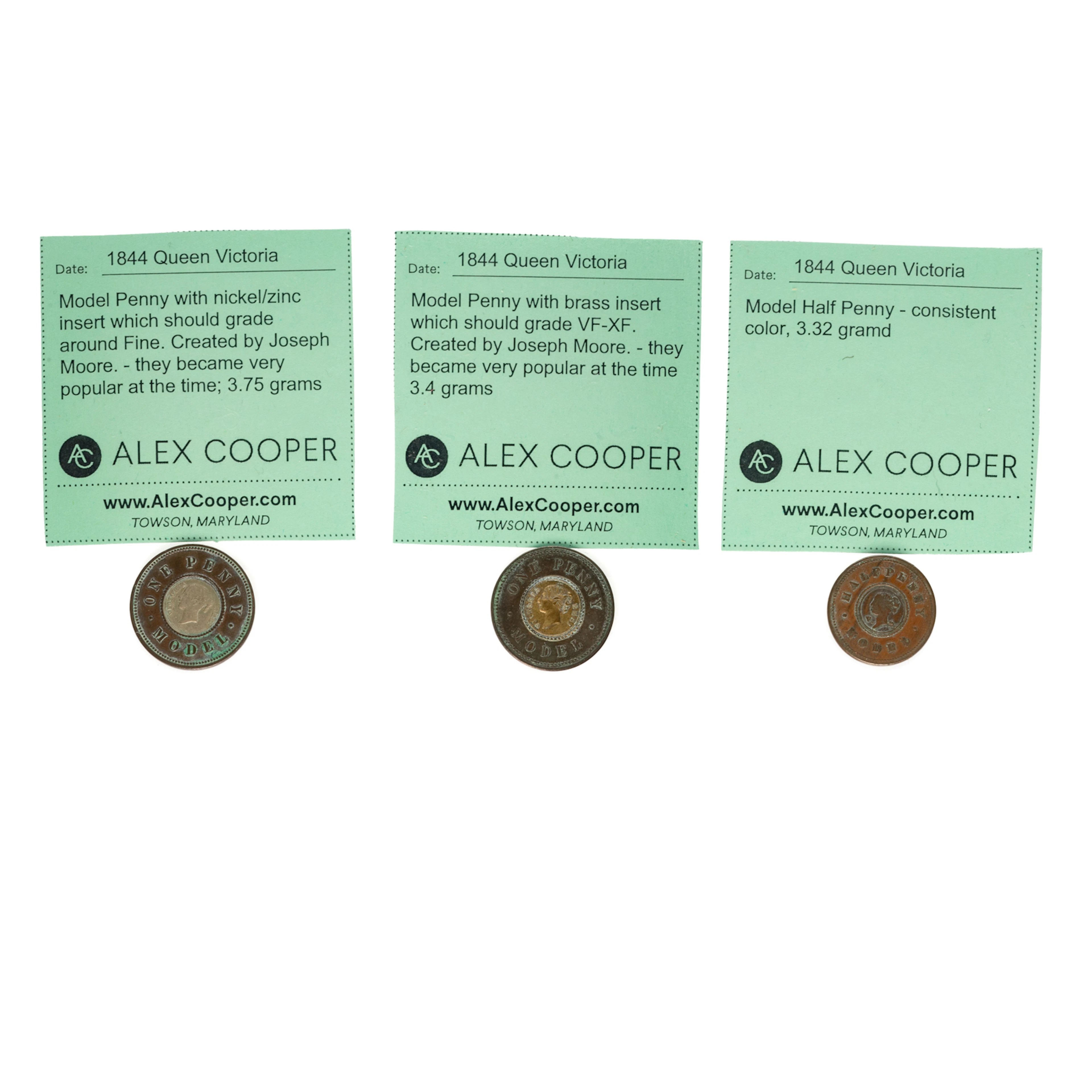 Three 1844-48 Queen Victoria Model Penny, Half Penny