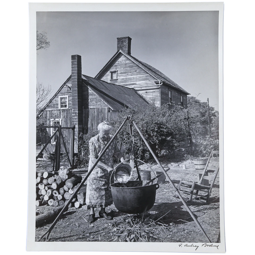 A. Aubrey Bodine. "Soapmaking, Mrs. Harriet Showman," photograph