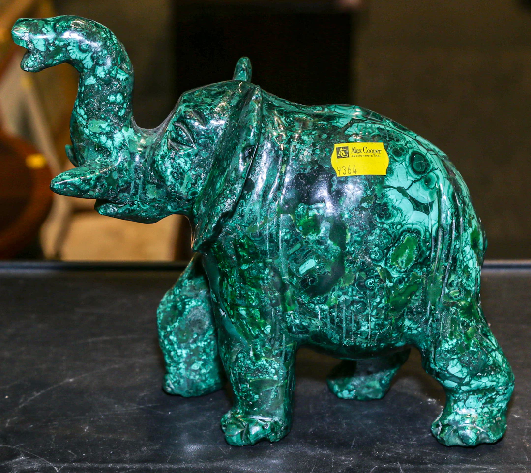 A Carved Malachite Elephant