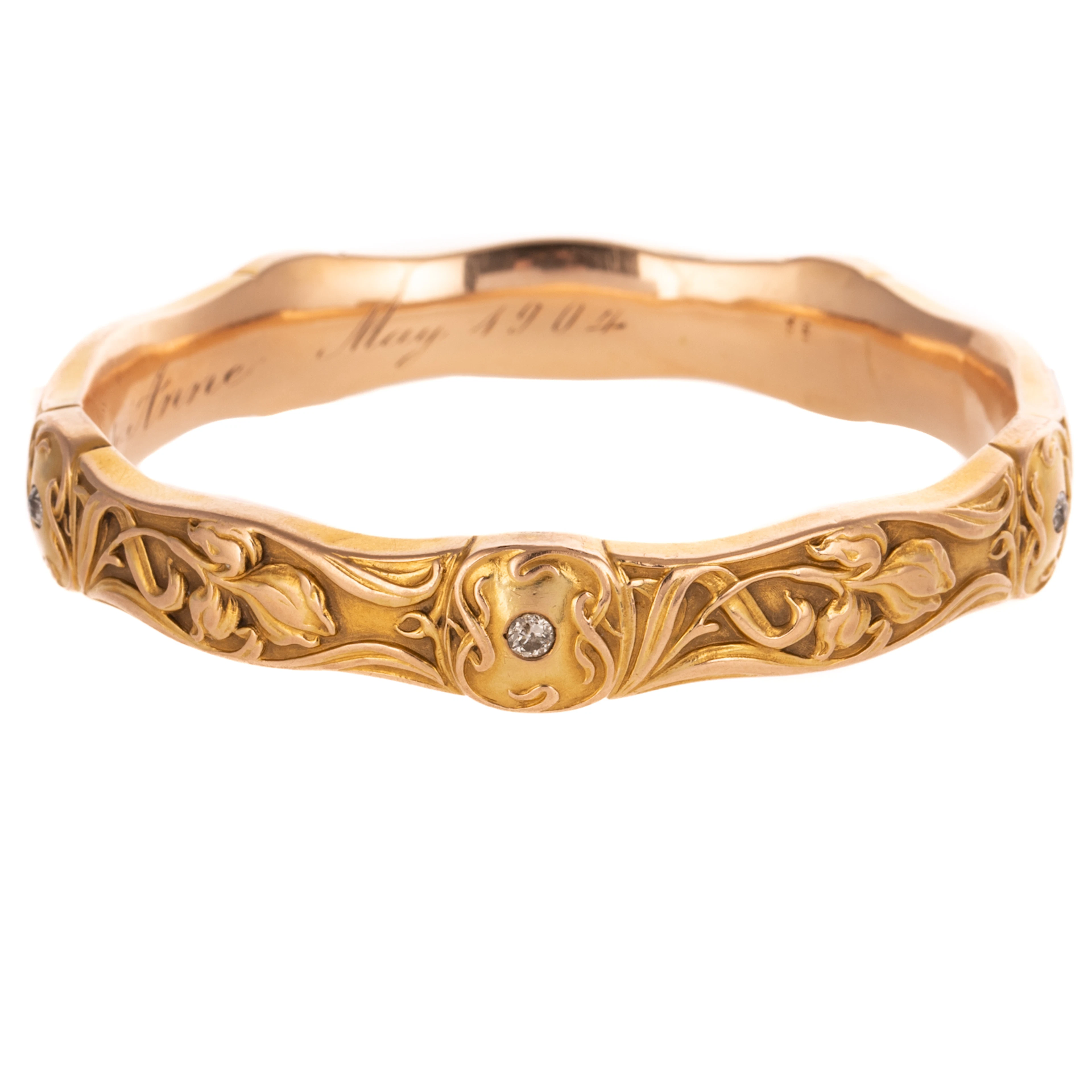 An Art Nouveau Riker Brothers Bangle in 14K