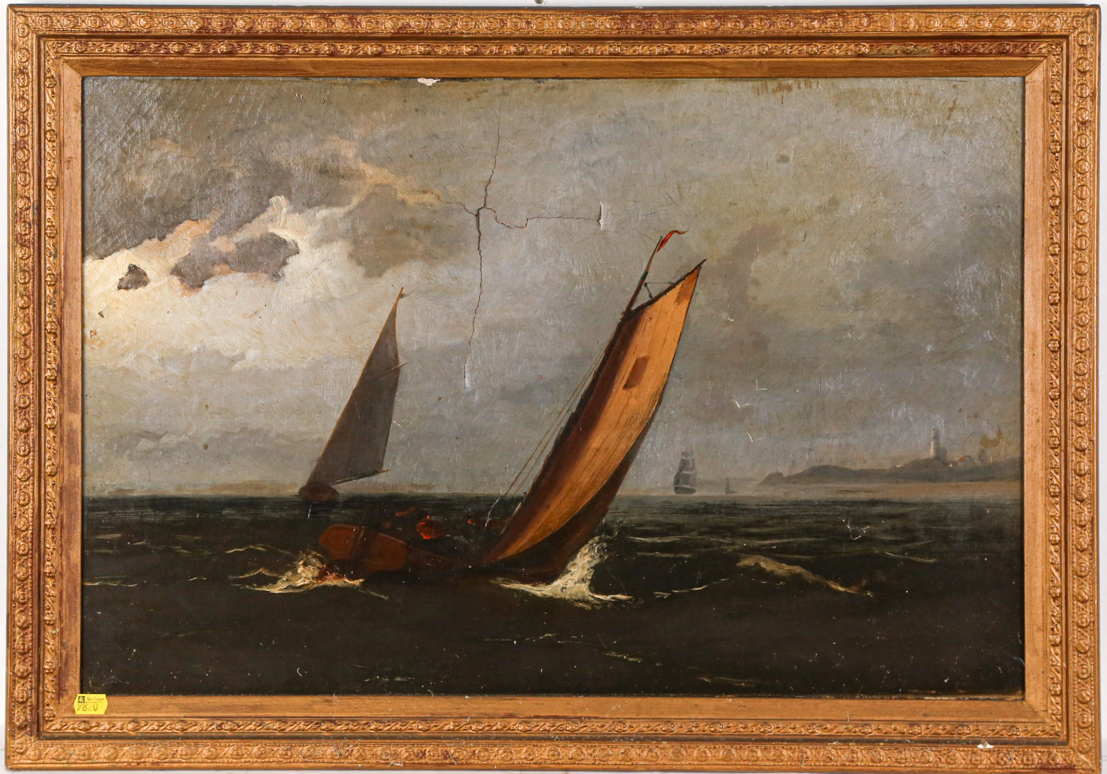 American School. 19th c. Racing Vessels, oil