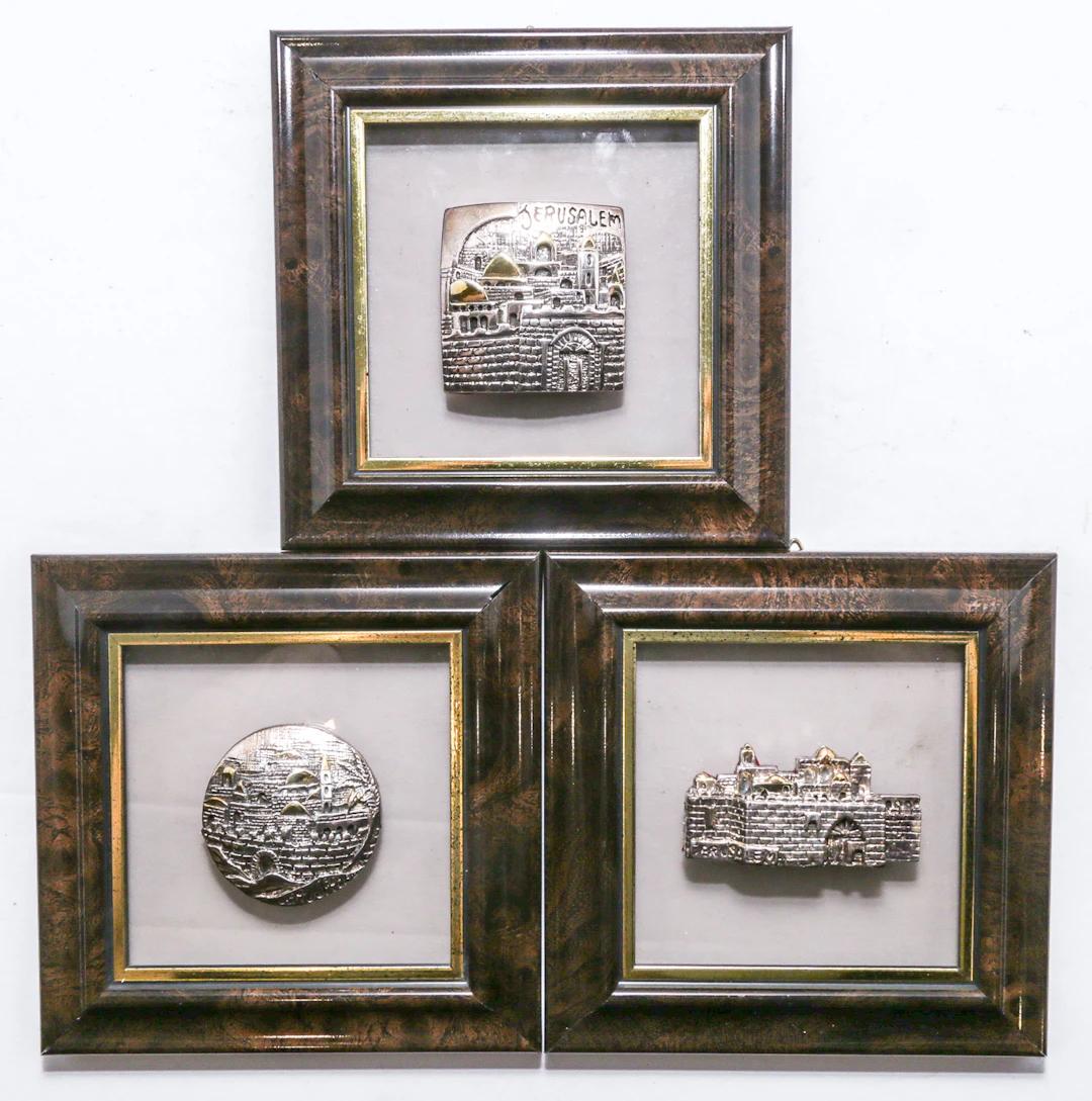 A Trio of Framed Silver Jerusalem City Scenes