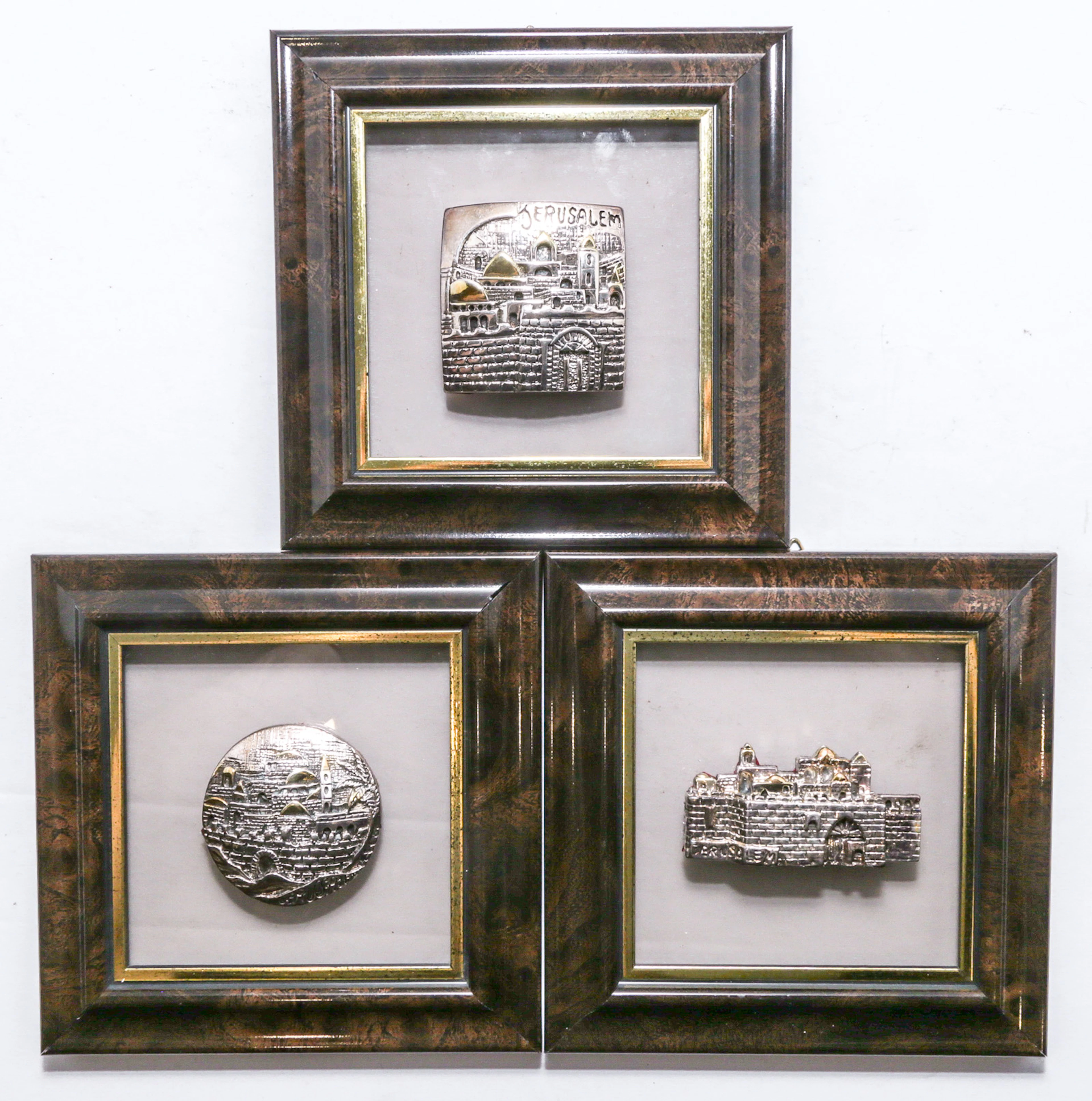 A Trio of Framed Silver Jerusalem City Scenes