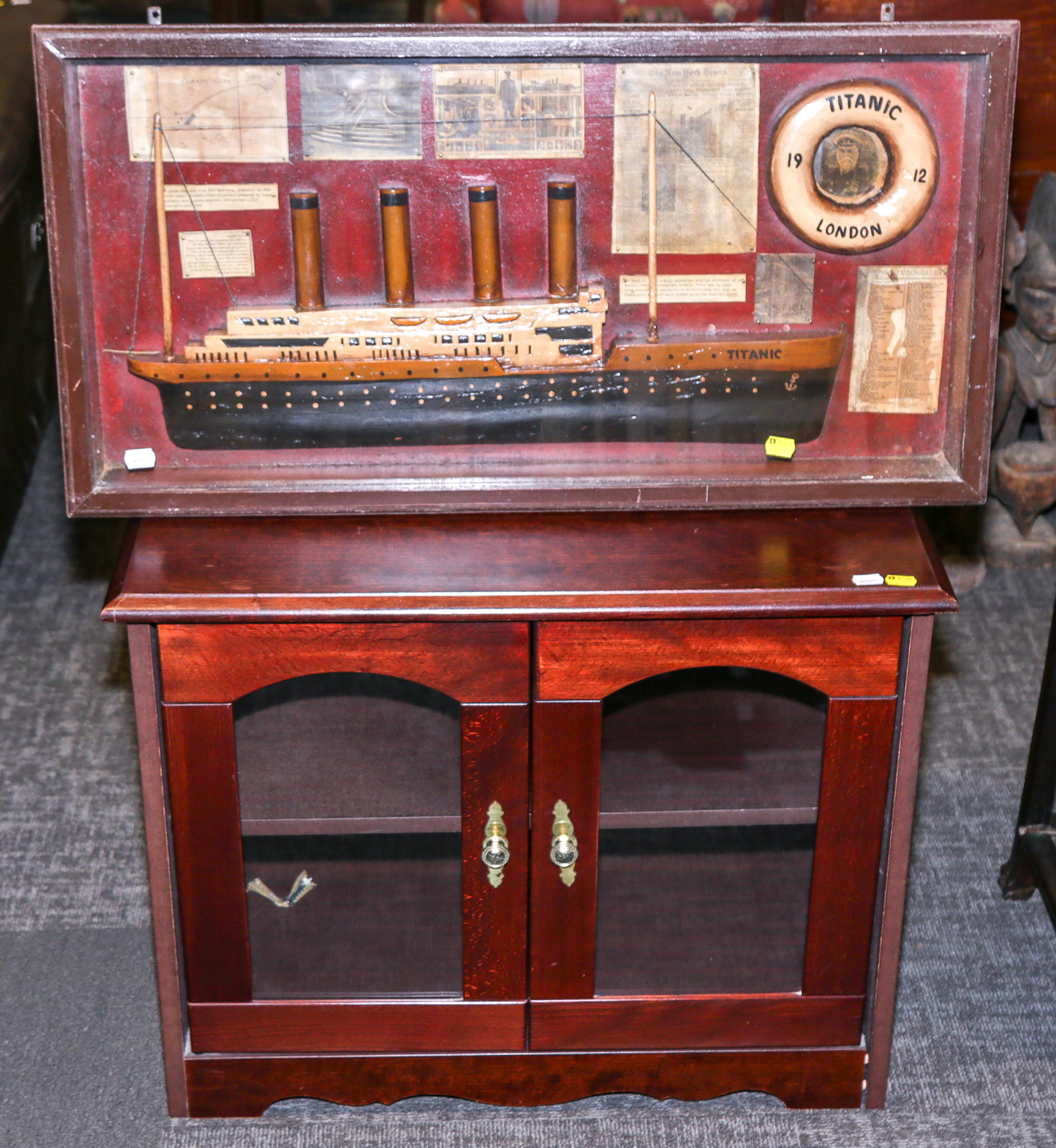 A Folk Art Titanic Shadowbox & Low Cabinet