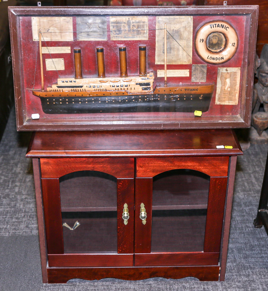 A Folk Art Titanic Shadowbox & Low Cabinet