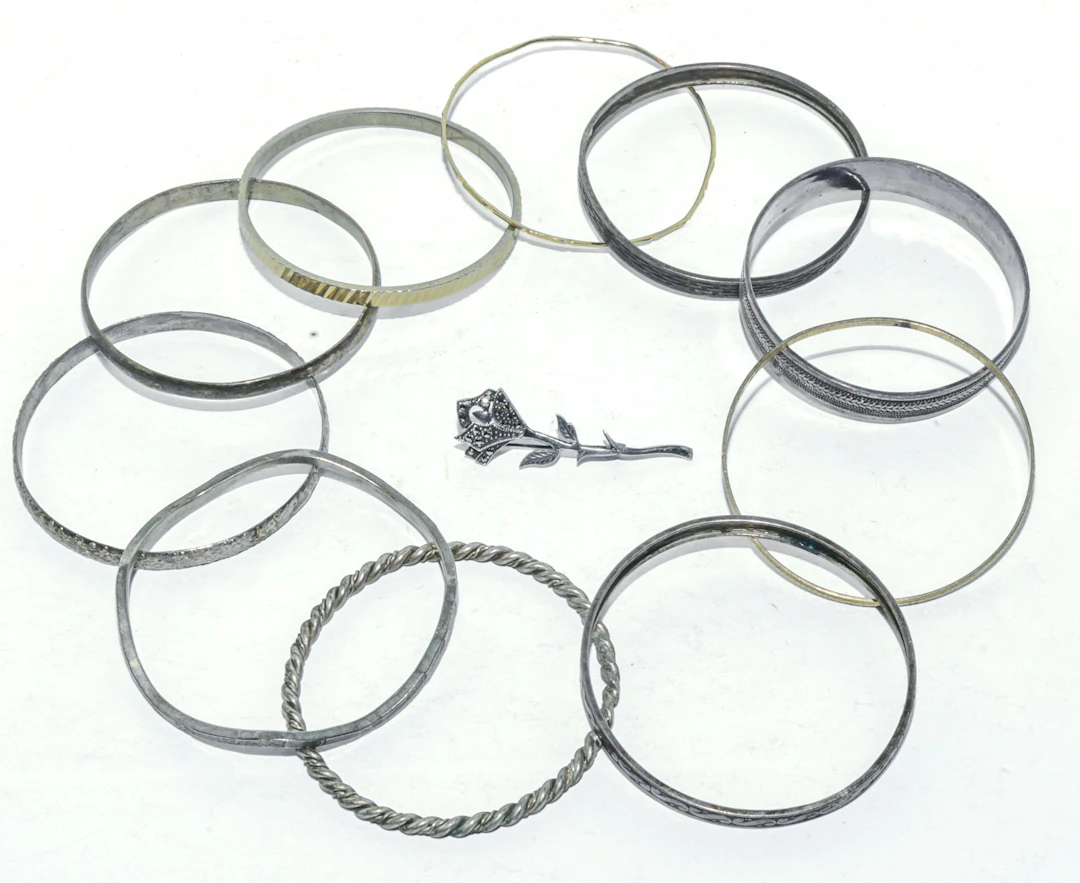 Collection of Bangles & Sterling Floral Pin