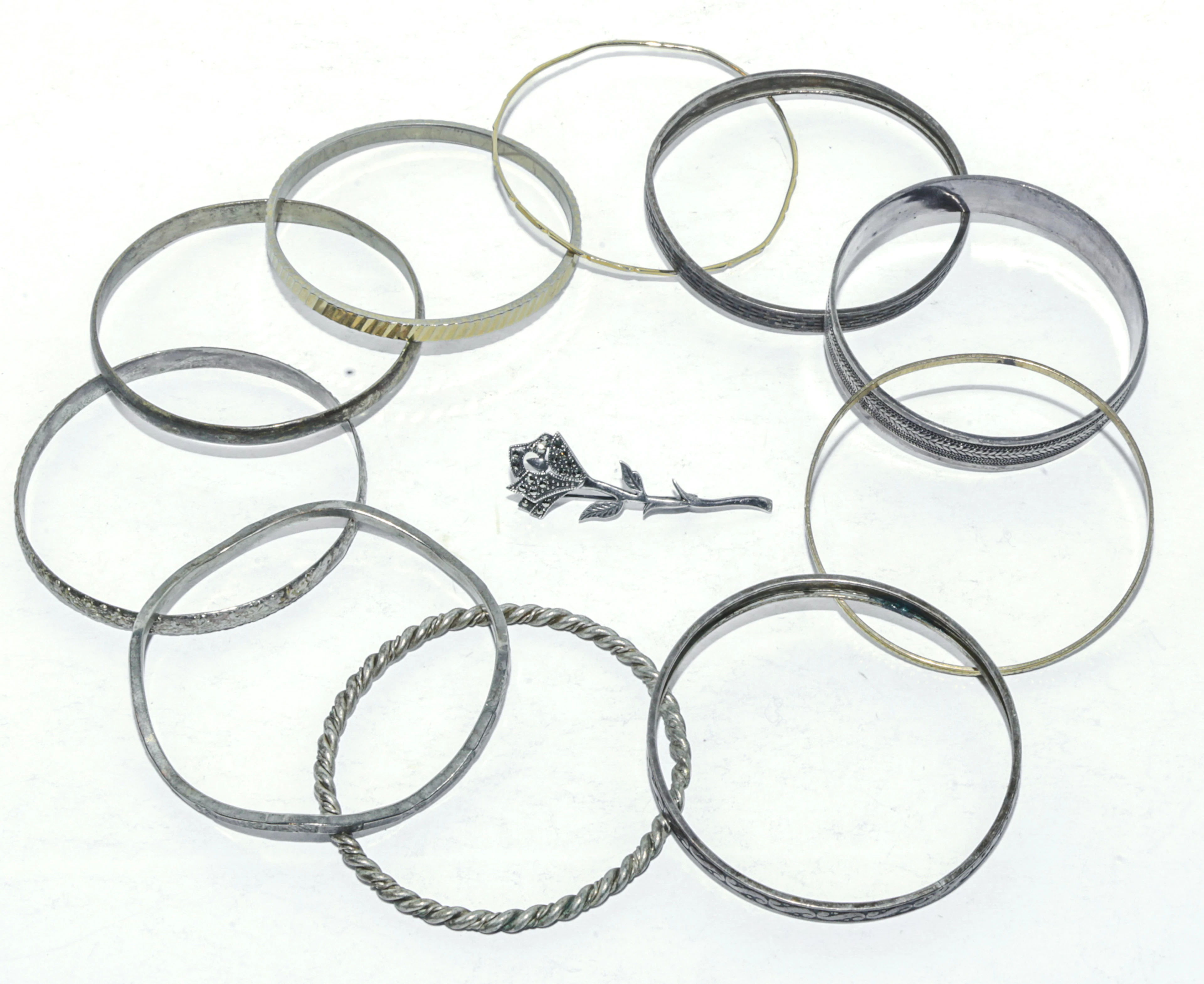 Collection of Bangles & Sterling Floral Pin
