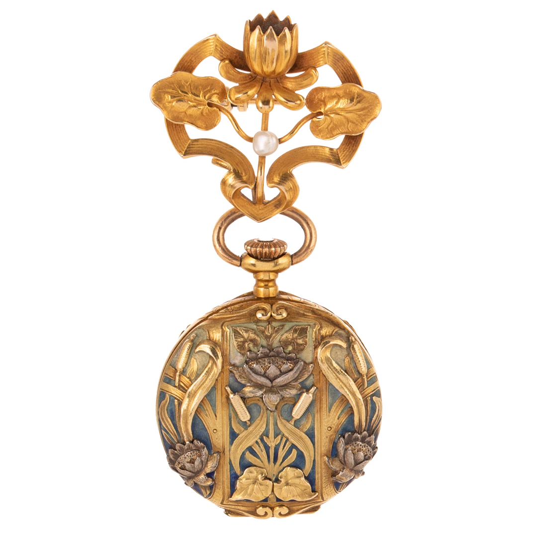 An Art Nouveau Pendant Watch & Brooch in Gold