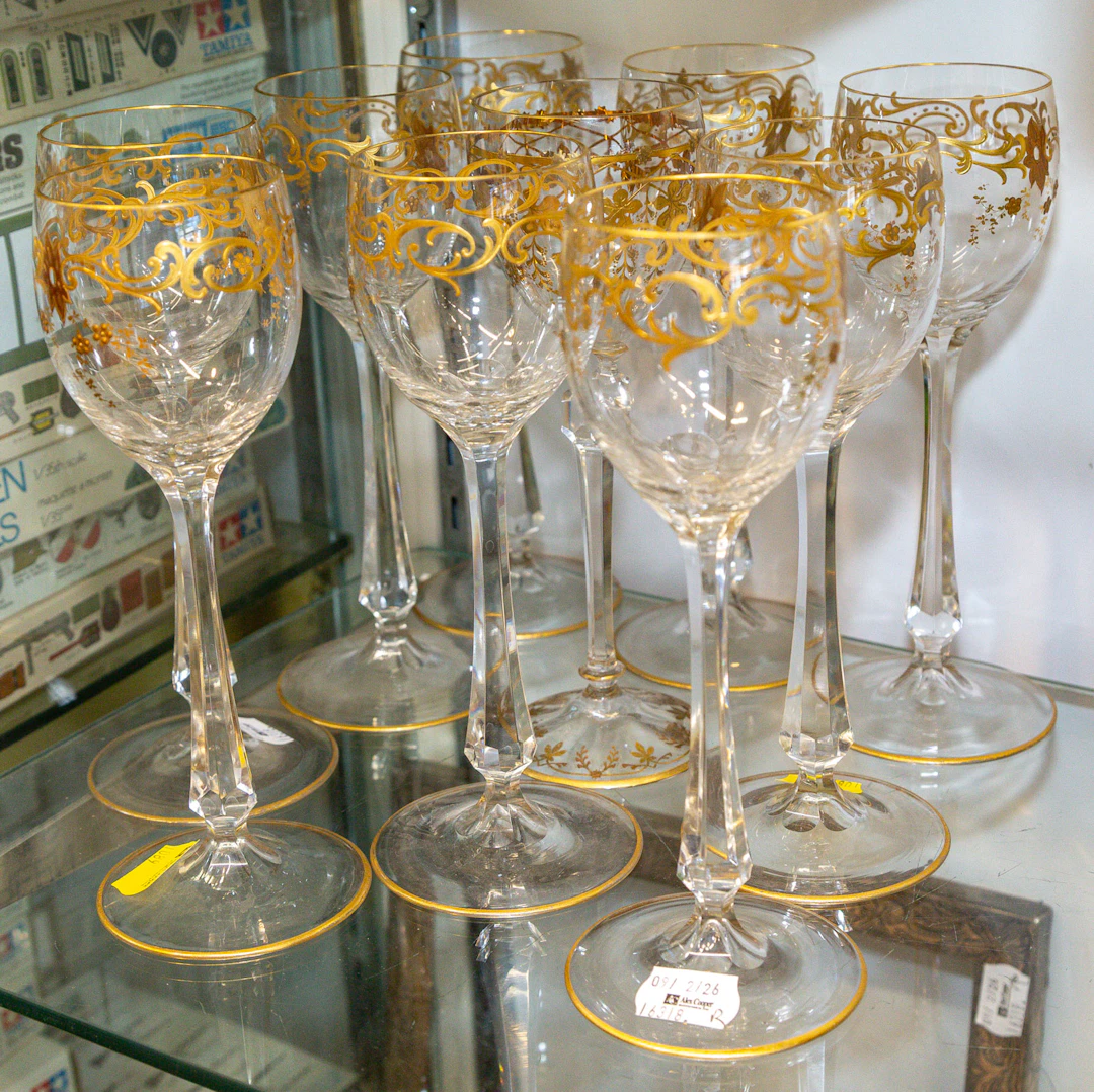 A Set of 10 Art Nouveau Gilt Stem Glasses