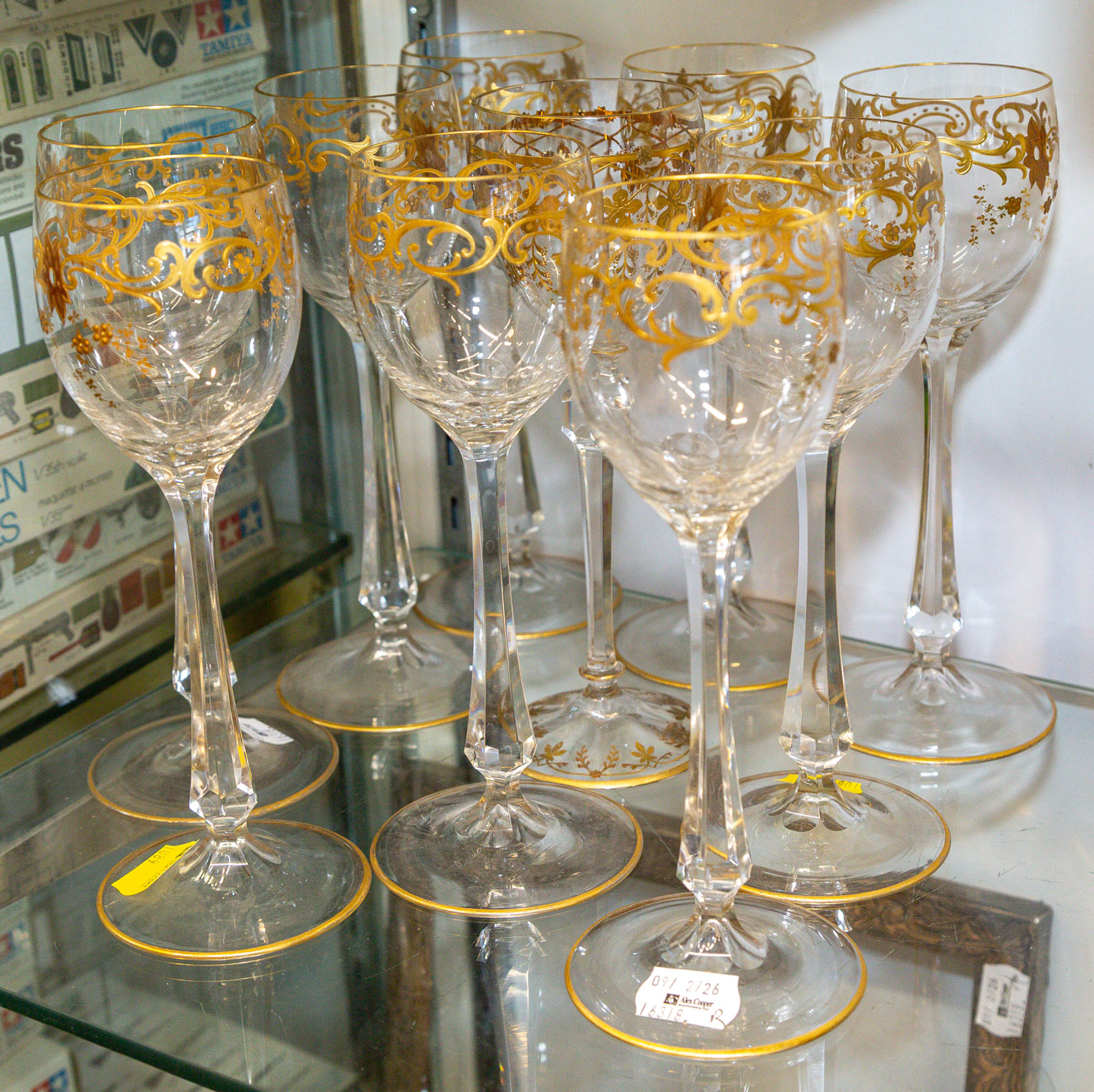 A Set of 10 Art Nouveau Gilt Stem Glasses