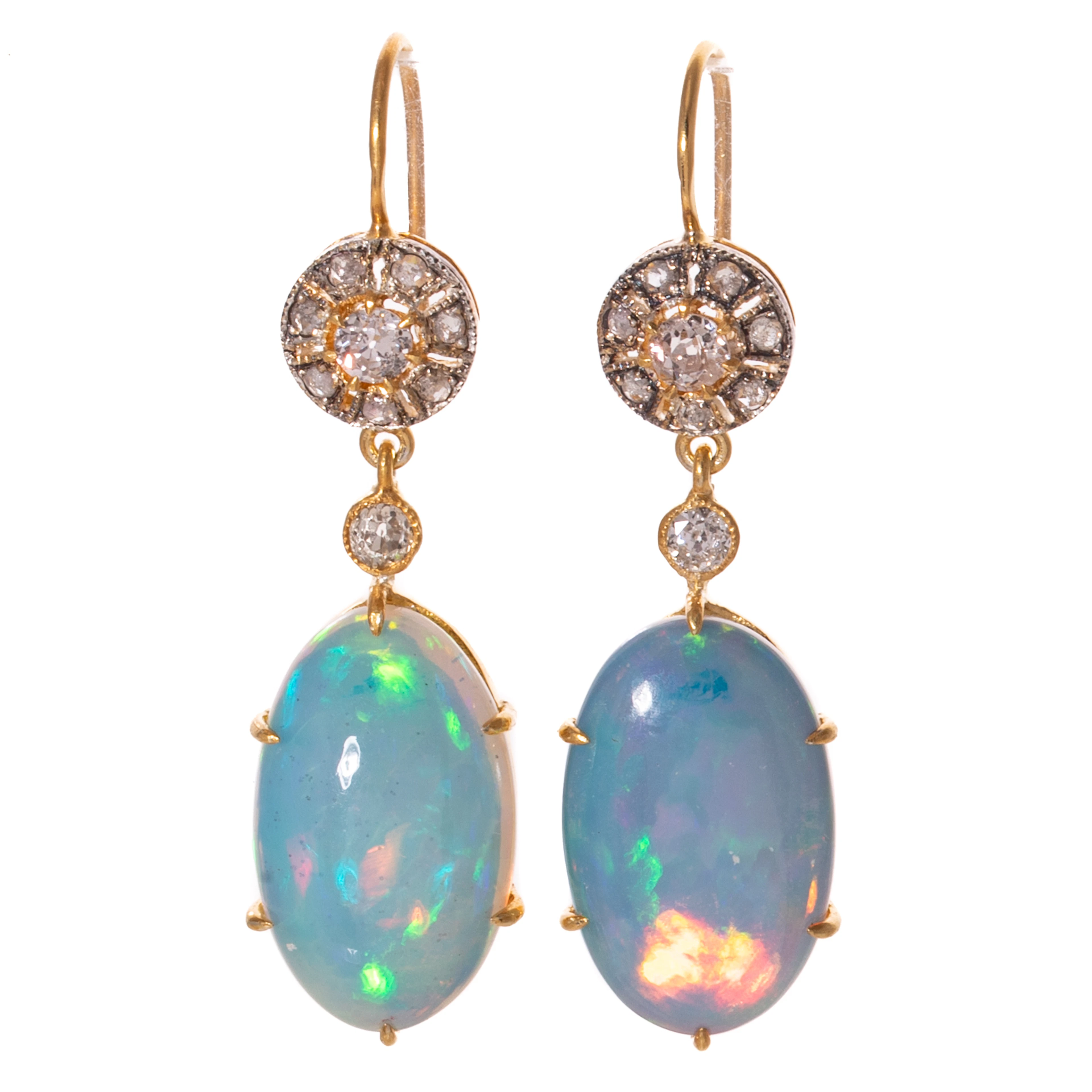 A Pair of Opal & Diamond Dangle Earrings