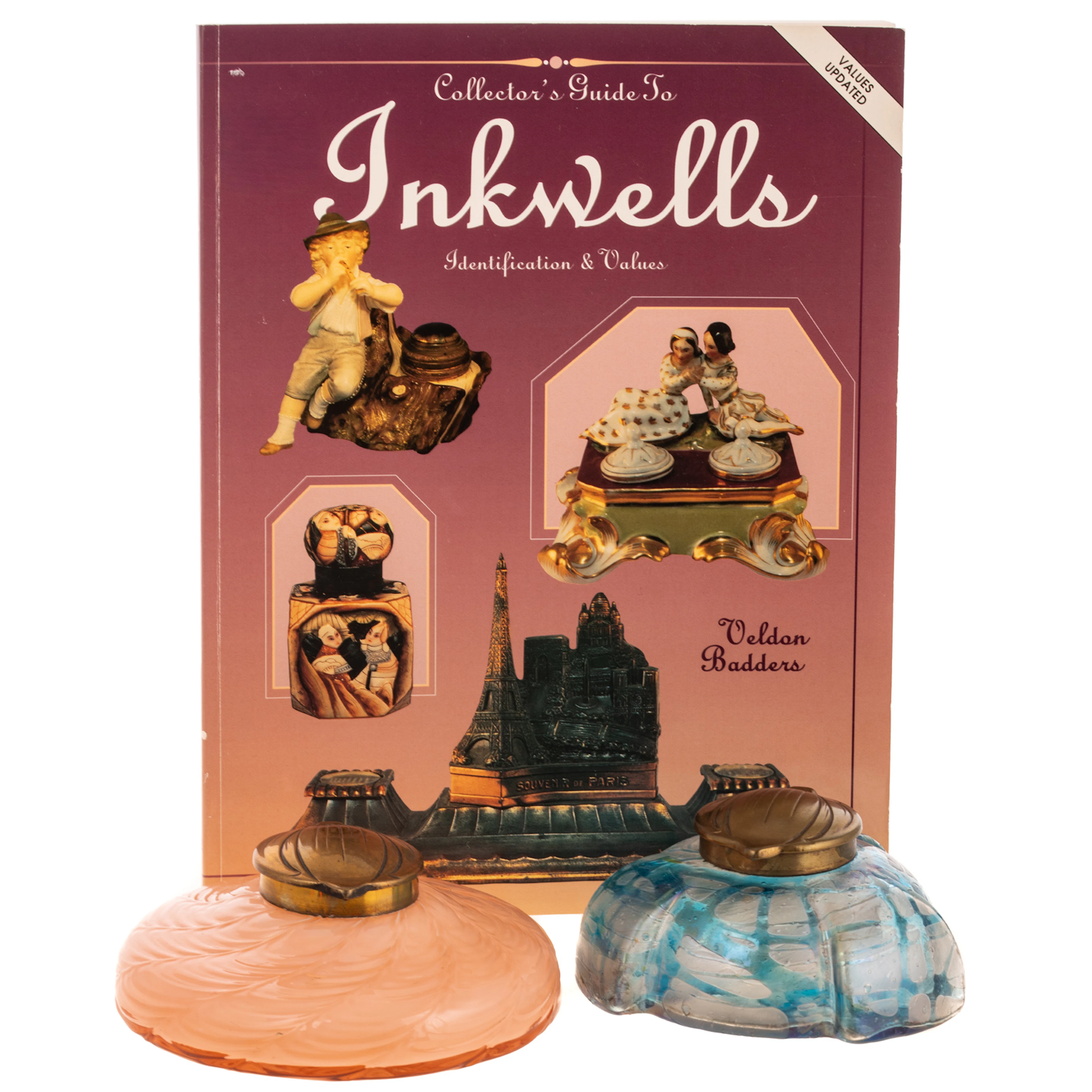 Two German Blown Glass Inkwells & Book