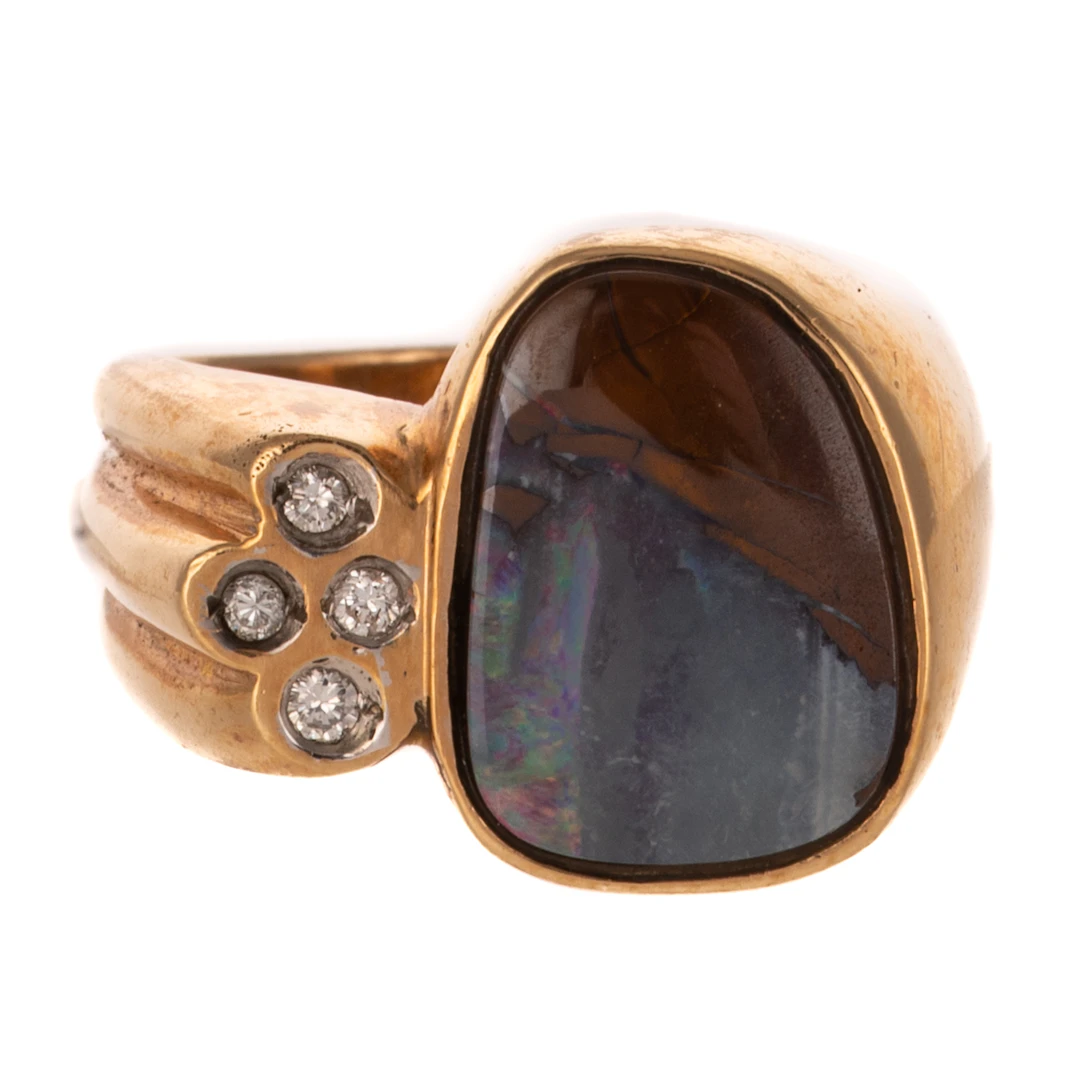A Boulder Opal & Diamond Ring in 14K
